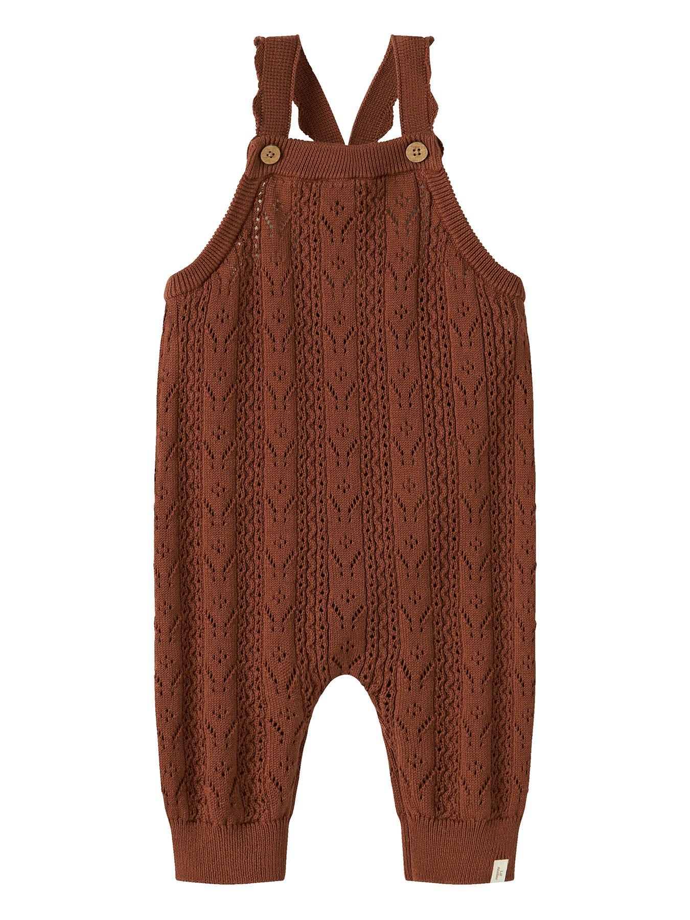 Lil Atelier Baby Girls Pointelle Knitted Dungarees - Red