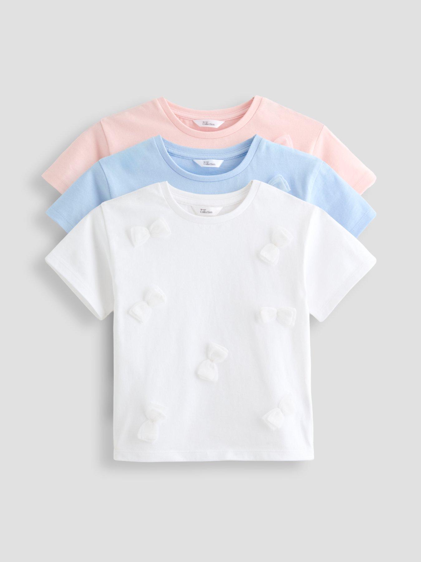 Image 1 of 5 of The Very Collection Girls 3-Pack Short Sleeve 3D Bow Detail T-Shirts - Multi
