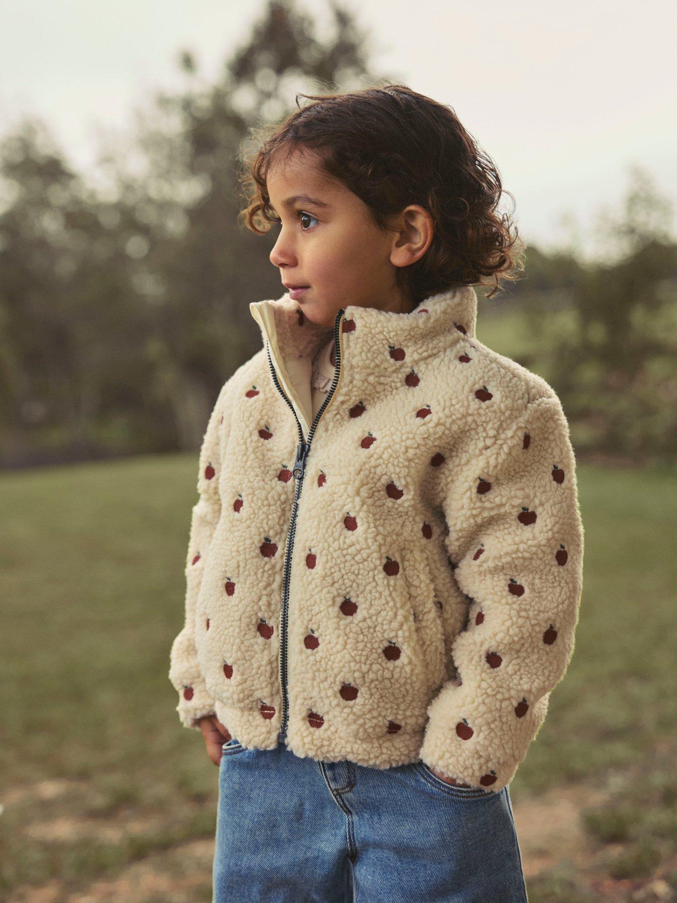 Image 1 of 5 of Lil Atelier Mini Girls Apple Embroidered Fleece Jacket - Cream