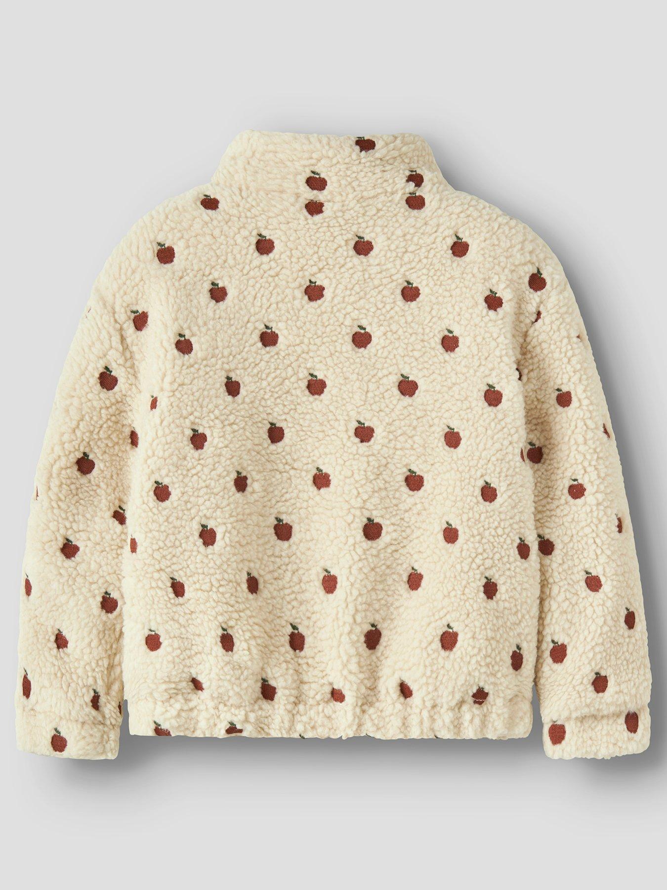 Image 3 of 5 of Lil Atelier Mini Girls Apple Embroidered Fleece Jacket - Cream