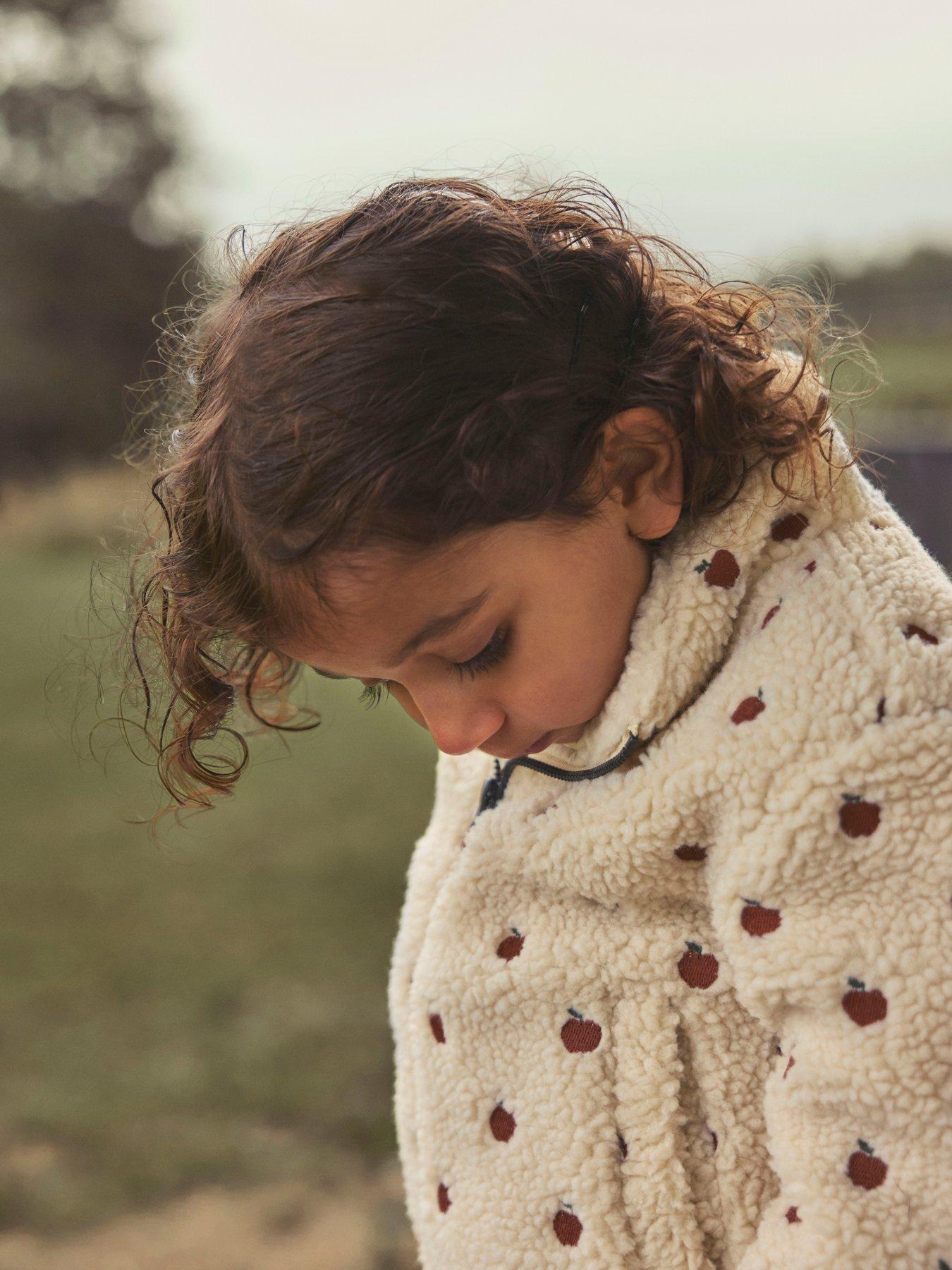 Image 4 of 5 of Lil Atelier Mini Girls Apple Embroidered Fleece Jacket - Cream