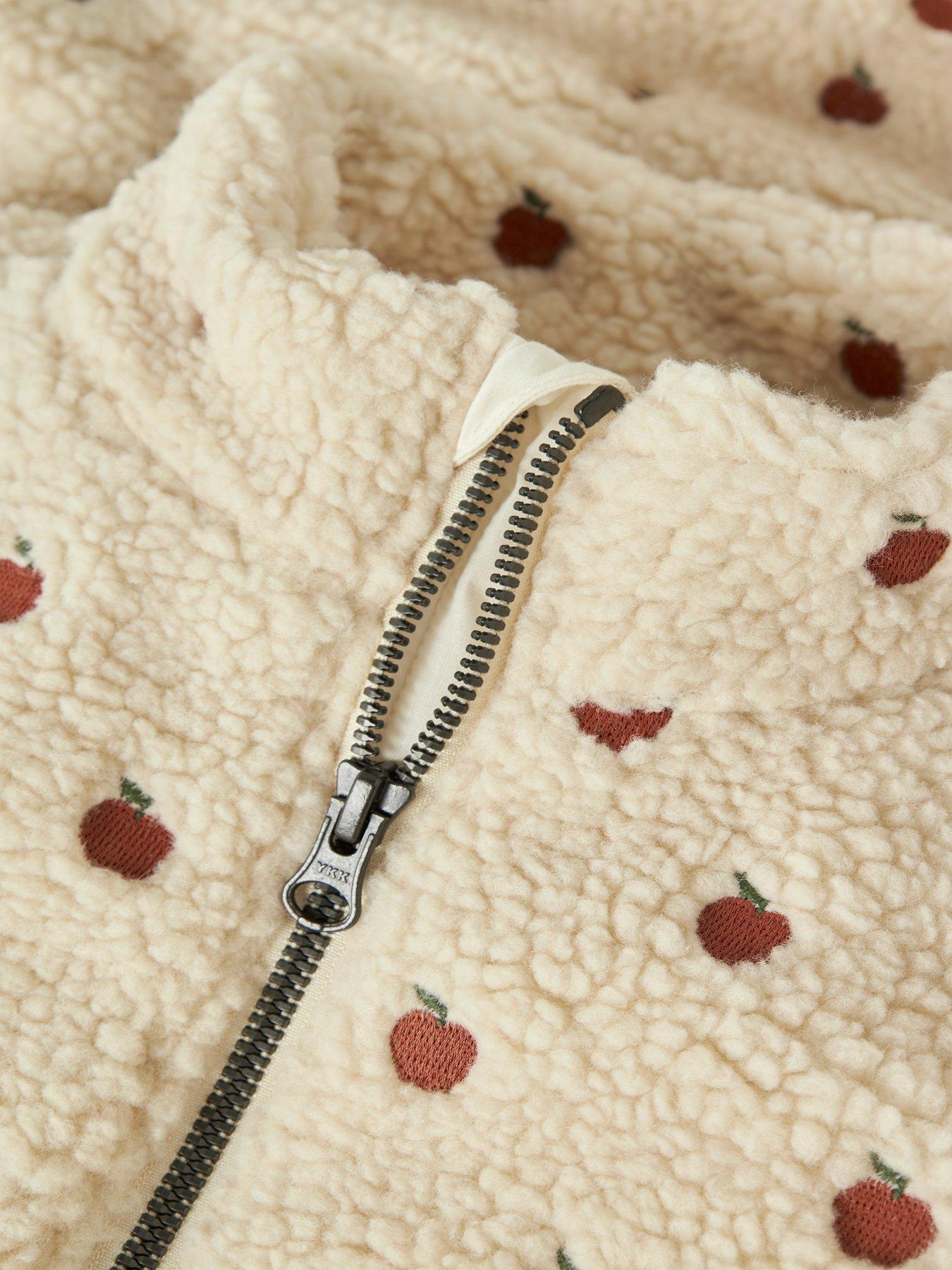 Image 5 of 5 of Lil Atelier Mini Girls Apple Embroidered Fleece Jacket - Cream