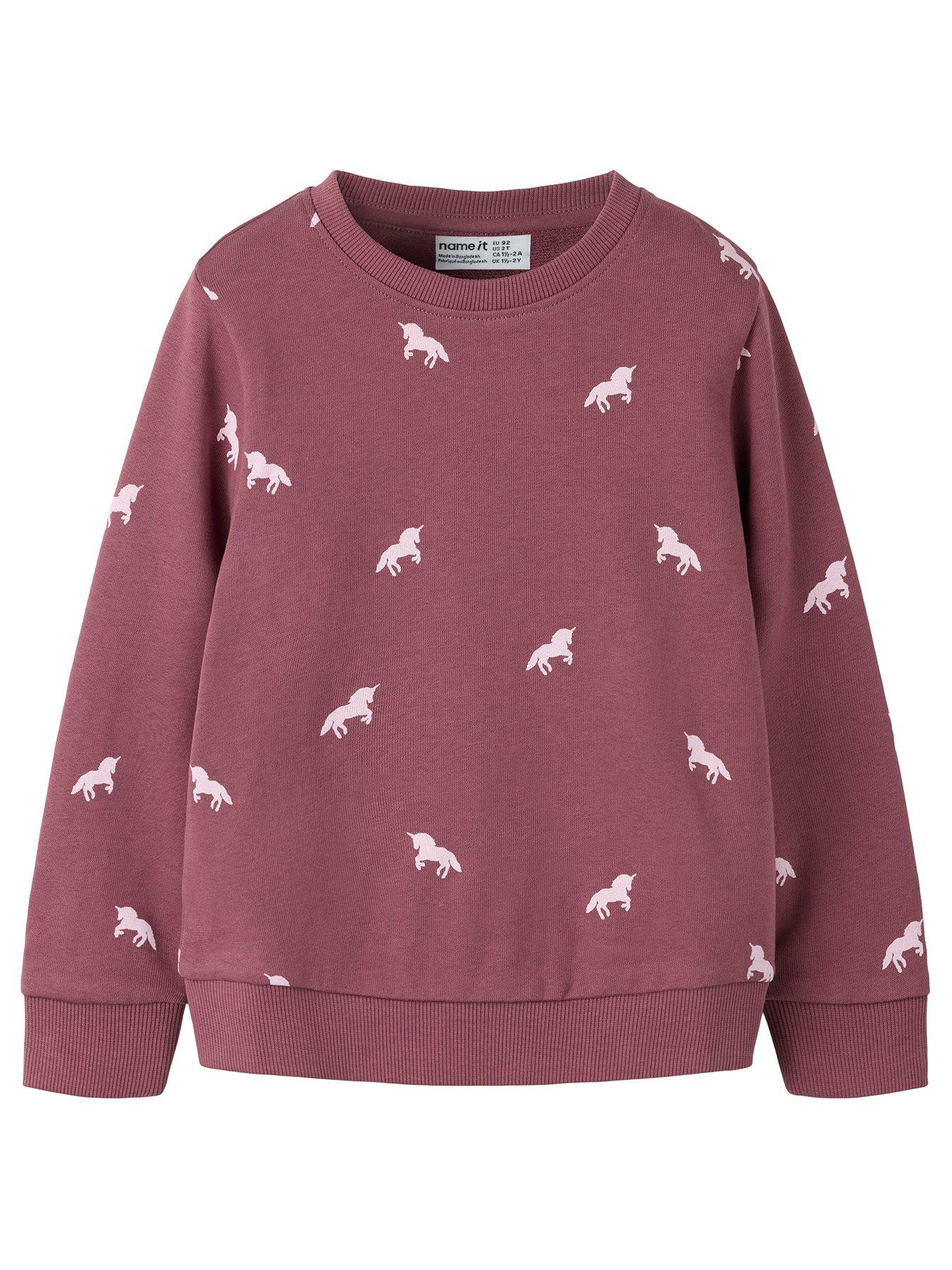 Name It Mini Girls Unicorn Print Co-ord Sweat - Brown