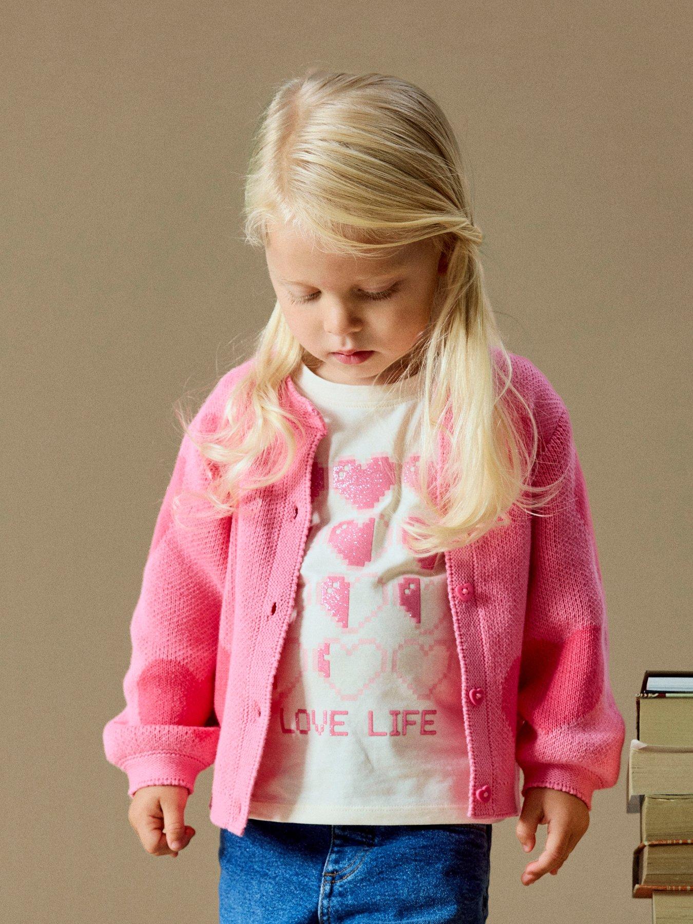 Name It Mini Girls Heart Knitted Cardigan - Pink