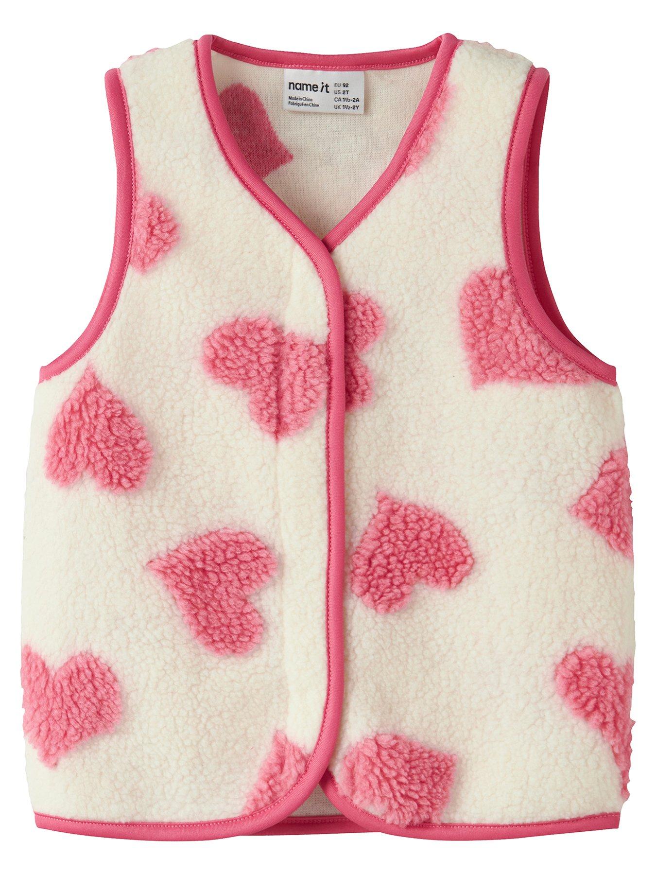 Name It Mini Girls Heart Teddy Fleece Gilet - Cream