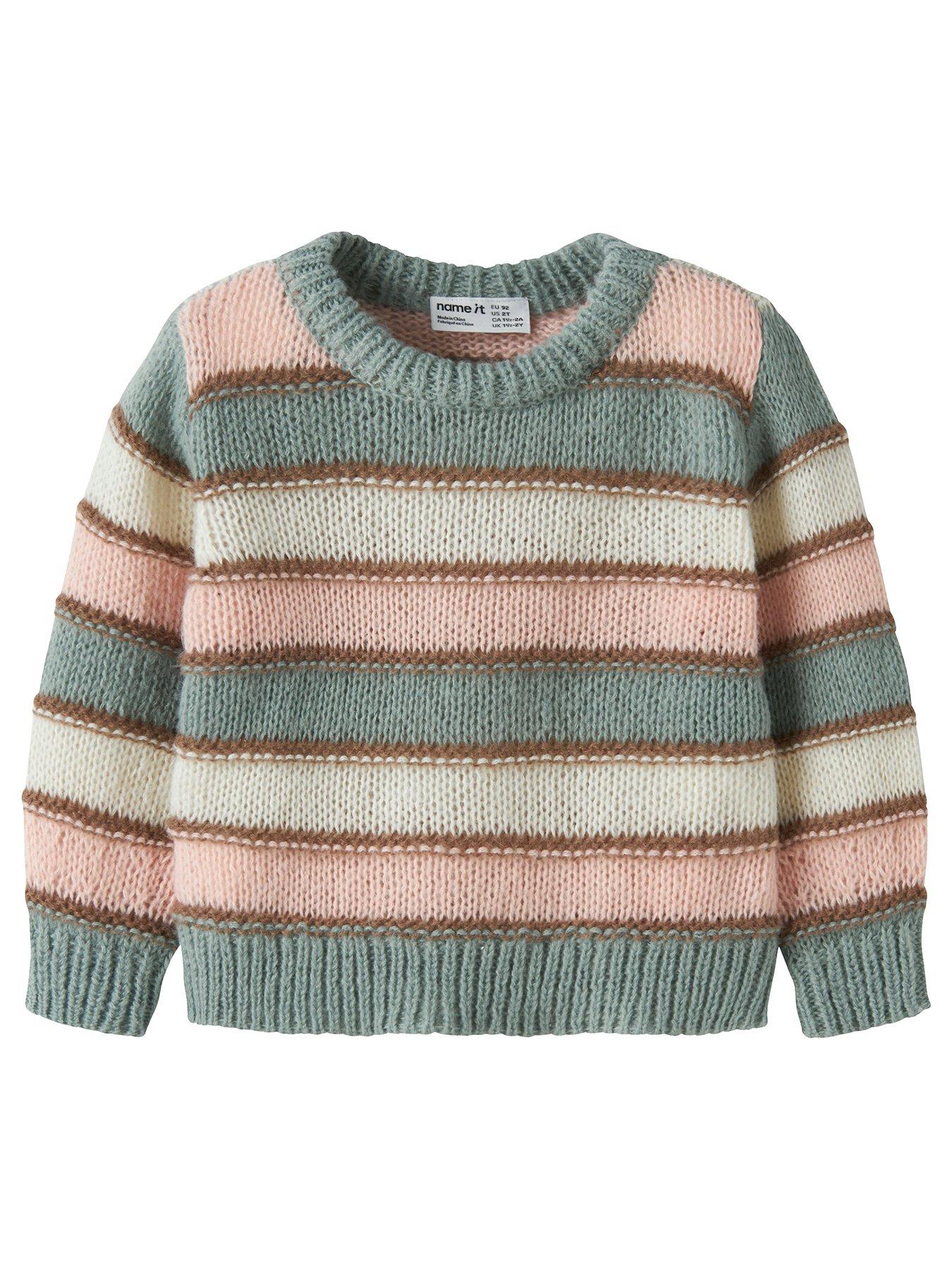 Name It Mini Girls Striped Knitted Jumper - Green