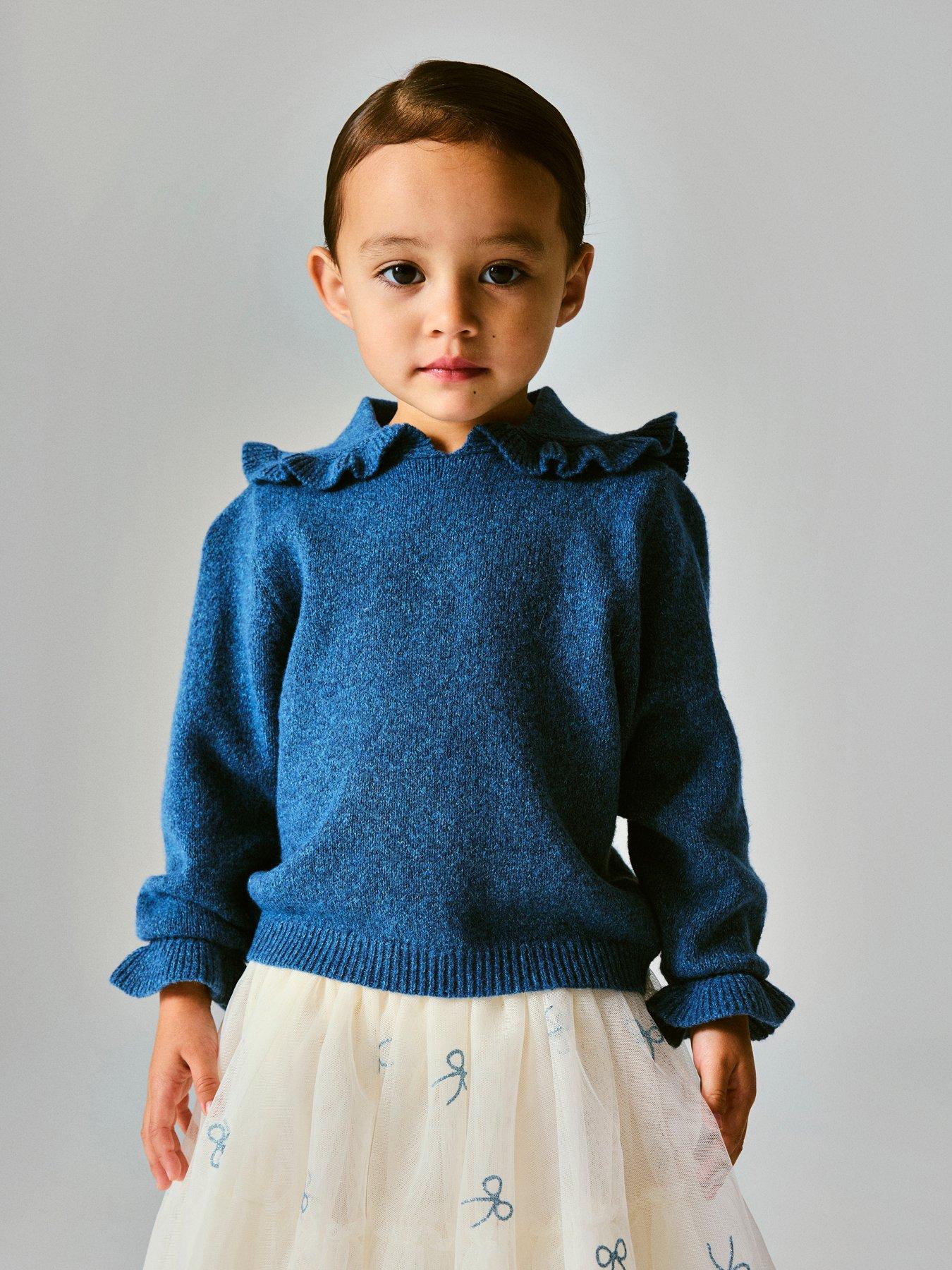 Name It Mini Girls Frill Collar Knitted Jumper - Blue