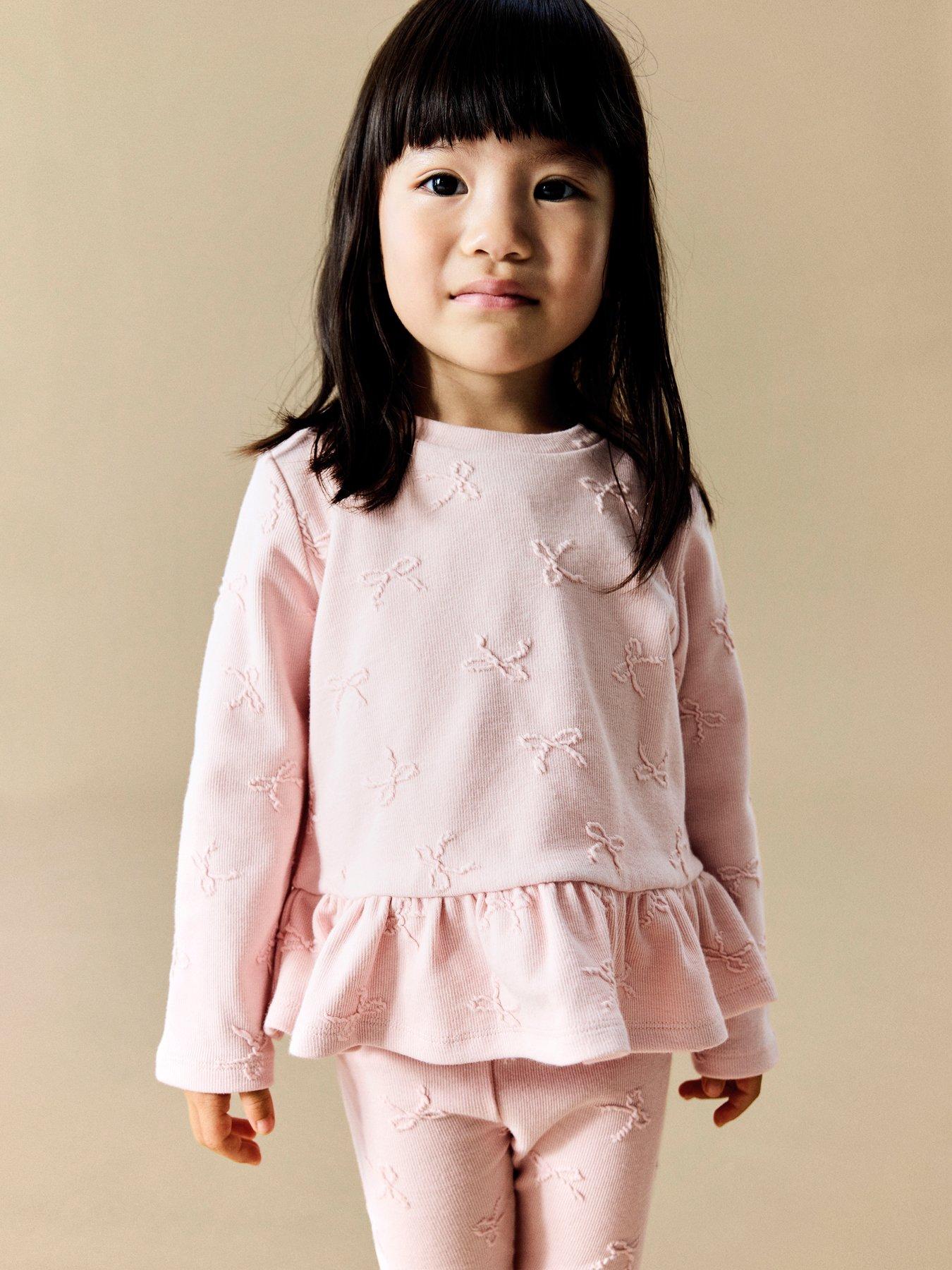 Name It Mini Girls Bow Embroidered Long Sleeve Co-ord Tshirt - Pink