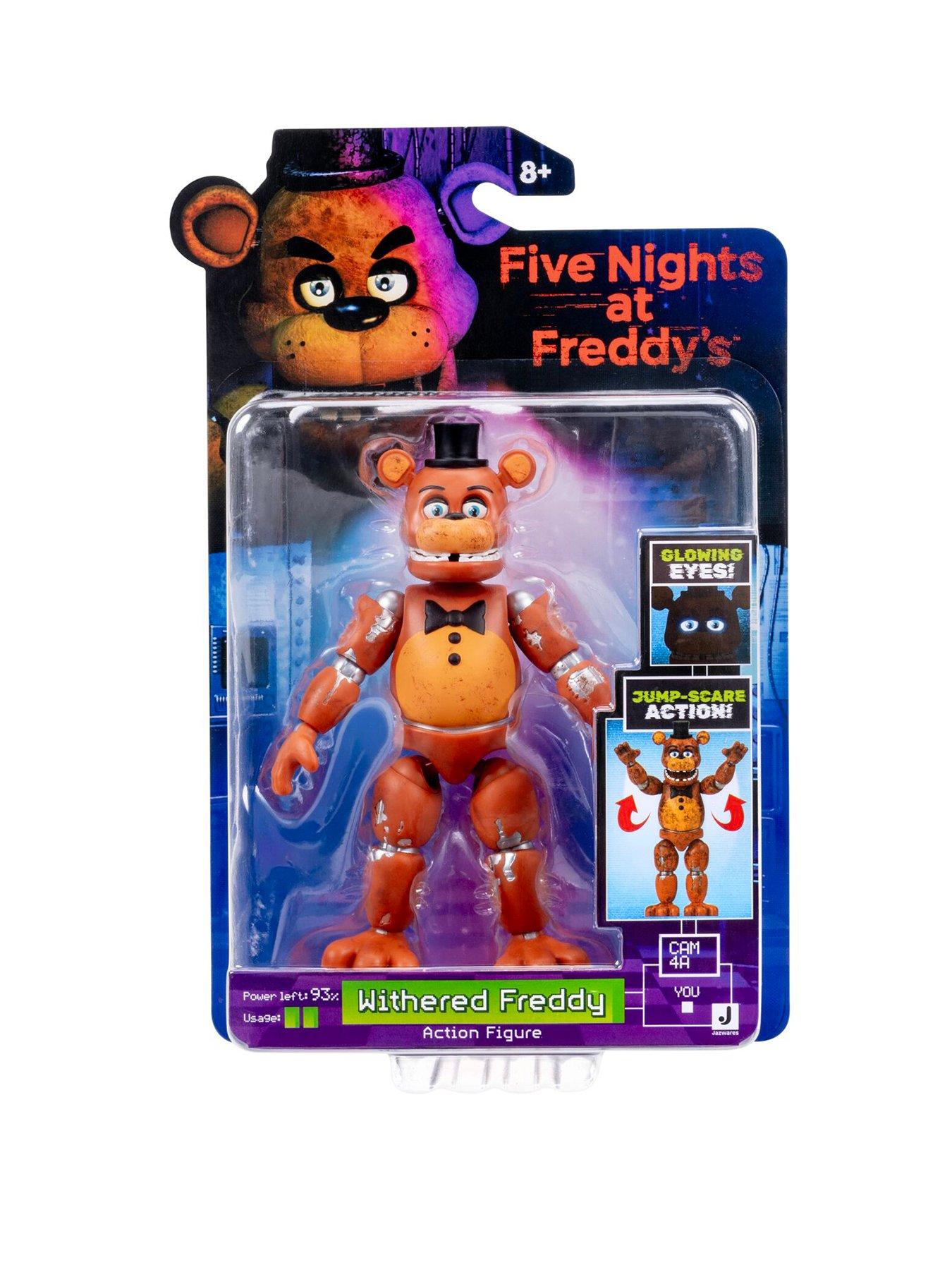 Image 1 of 7 of Five Nights at Freddy's Withered Freddy - 5-Inch Articulated Figure with Jumpscare Feature and Glow-In-The-Dark Eyes