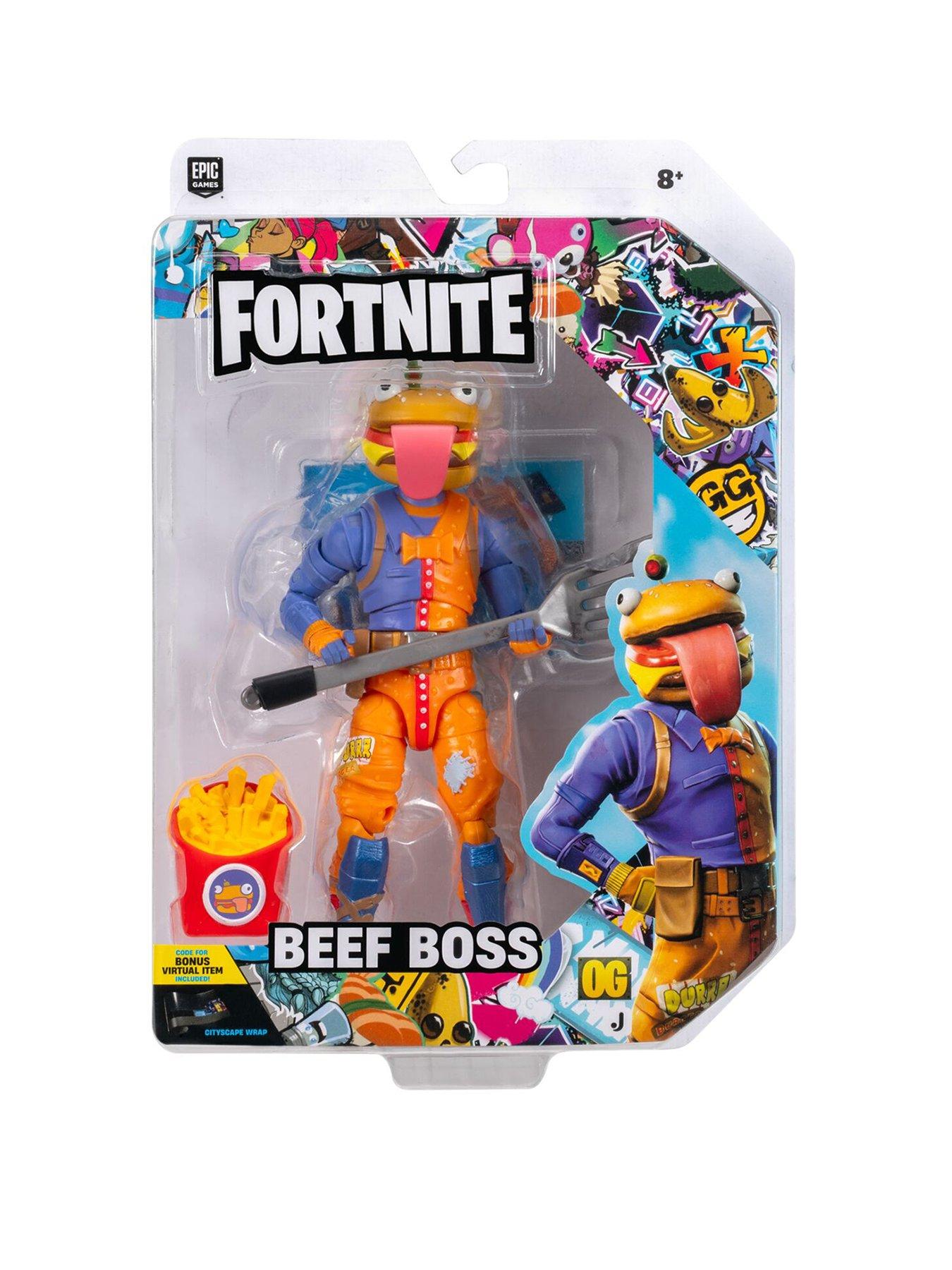 Fortnite Legendary Beef Boss - 6-inch Articulated Figure with Harvesting Tool, Back Bling, and Code for Bonus Virtual Item