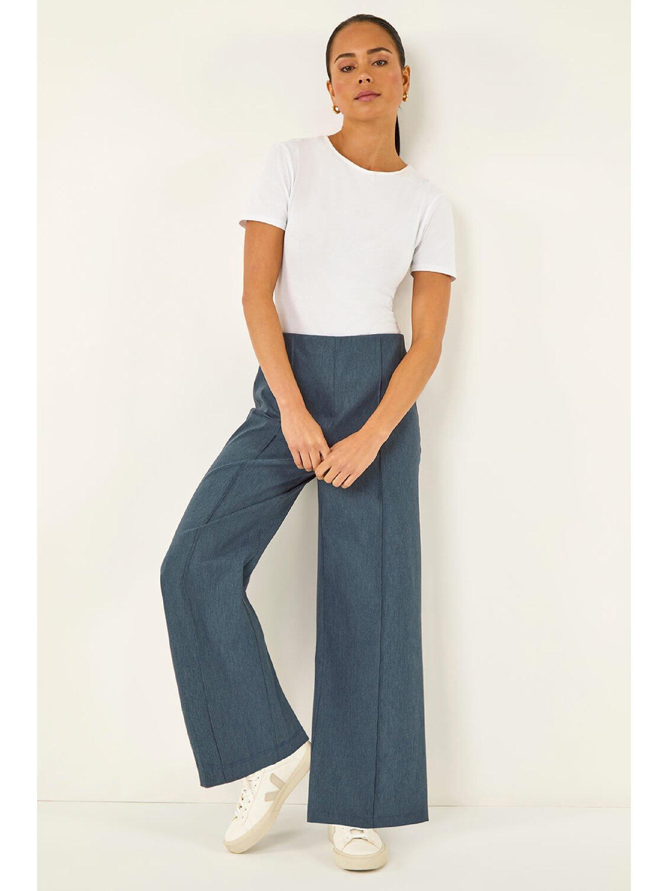 Roman Petite Pintuck Wide Leg Stretch Trouser