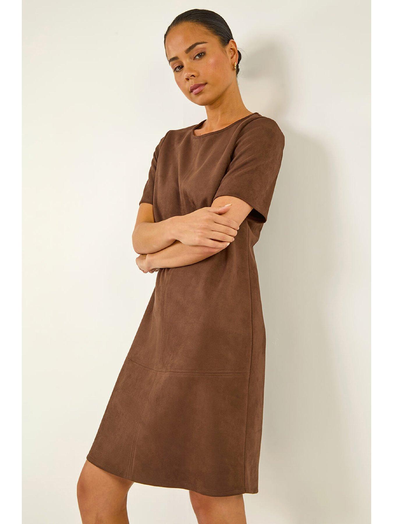 roman-petite-faux-suede-stretch-shift-dress