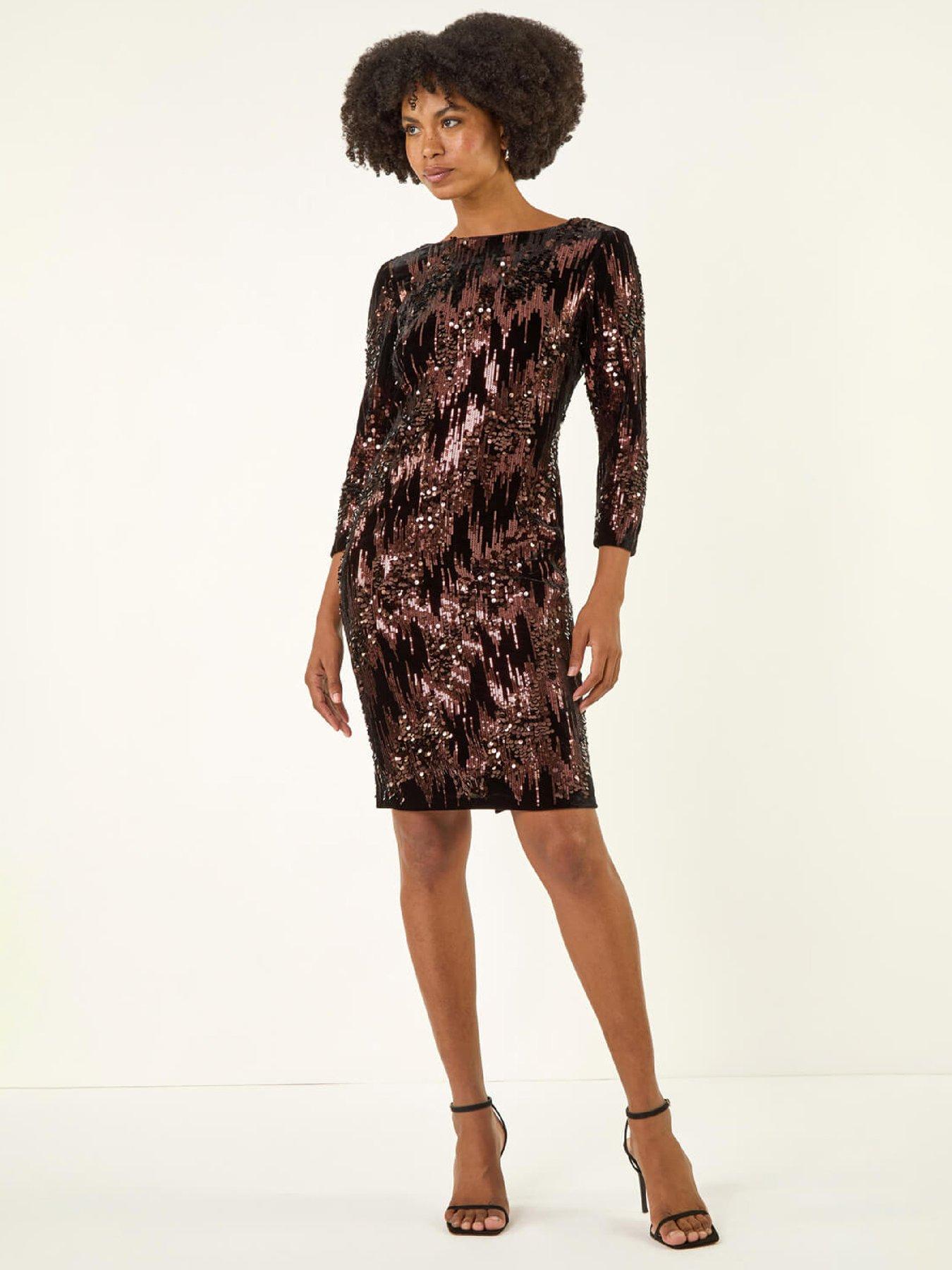 Image 3 of 5 of Roman Sequin Velvet Shift Stretch Dress