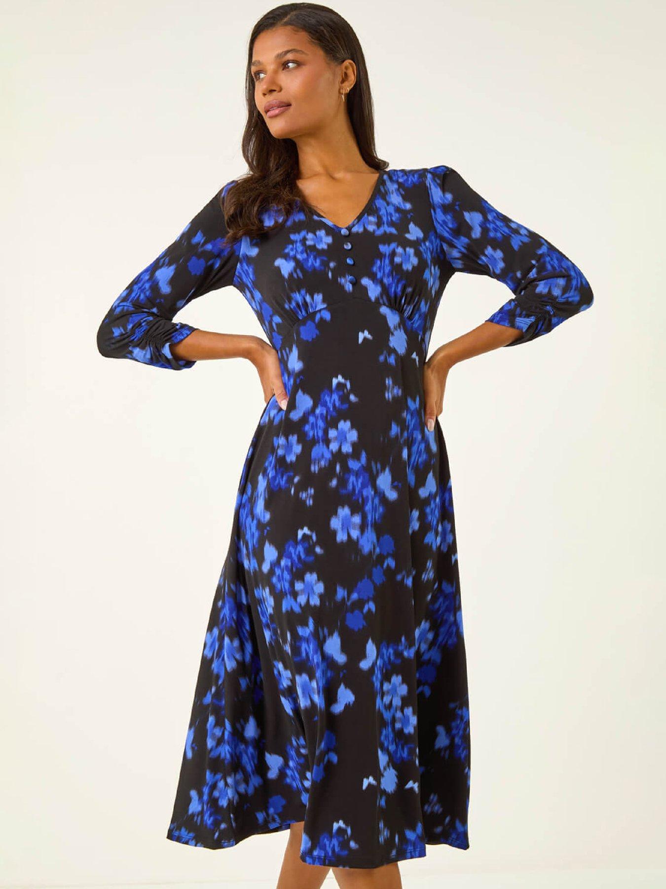 Roman Floral Print Button Midi Dress