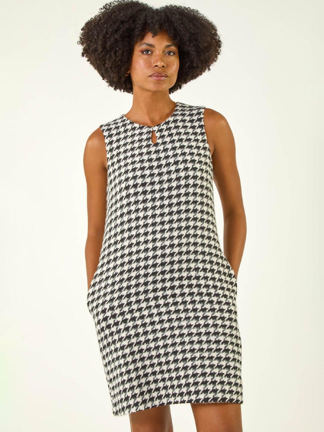Roman Houndstooth Keyhole Pinafore Dress