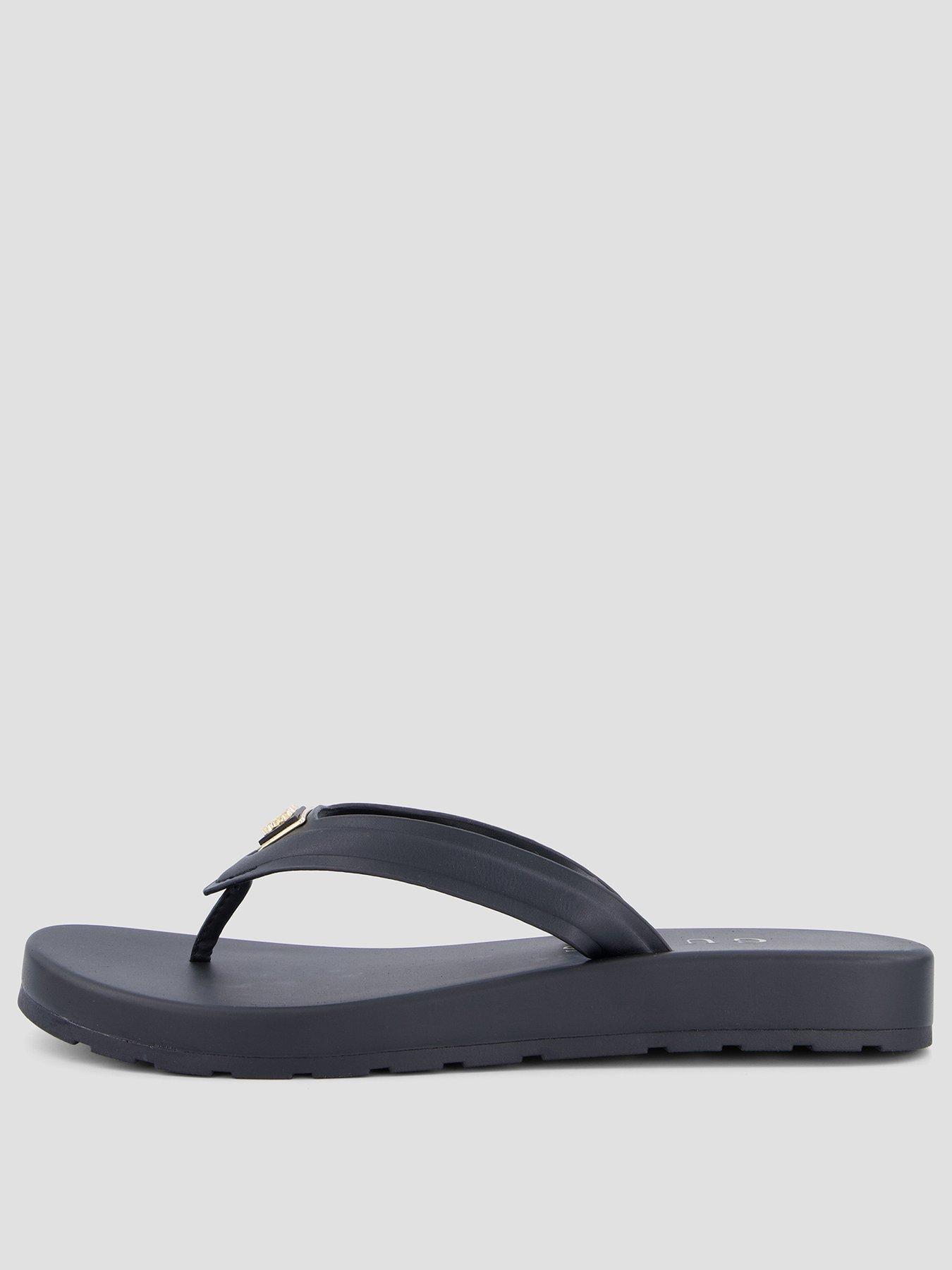 Image 2 of 7 of Guess Womens Logo Badge Cushioned Strap Flip Flops - Black