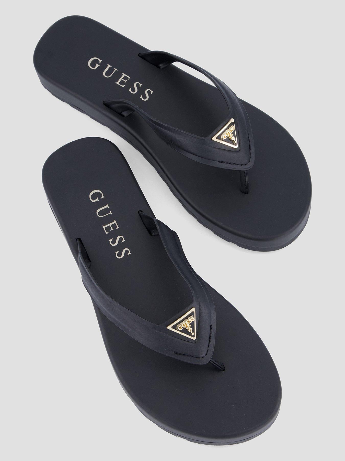 Image 3 of 7 of Guess Womens Logo Badge Cushioned Strap Flip Flops - Black