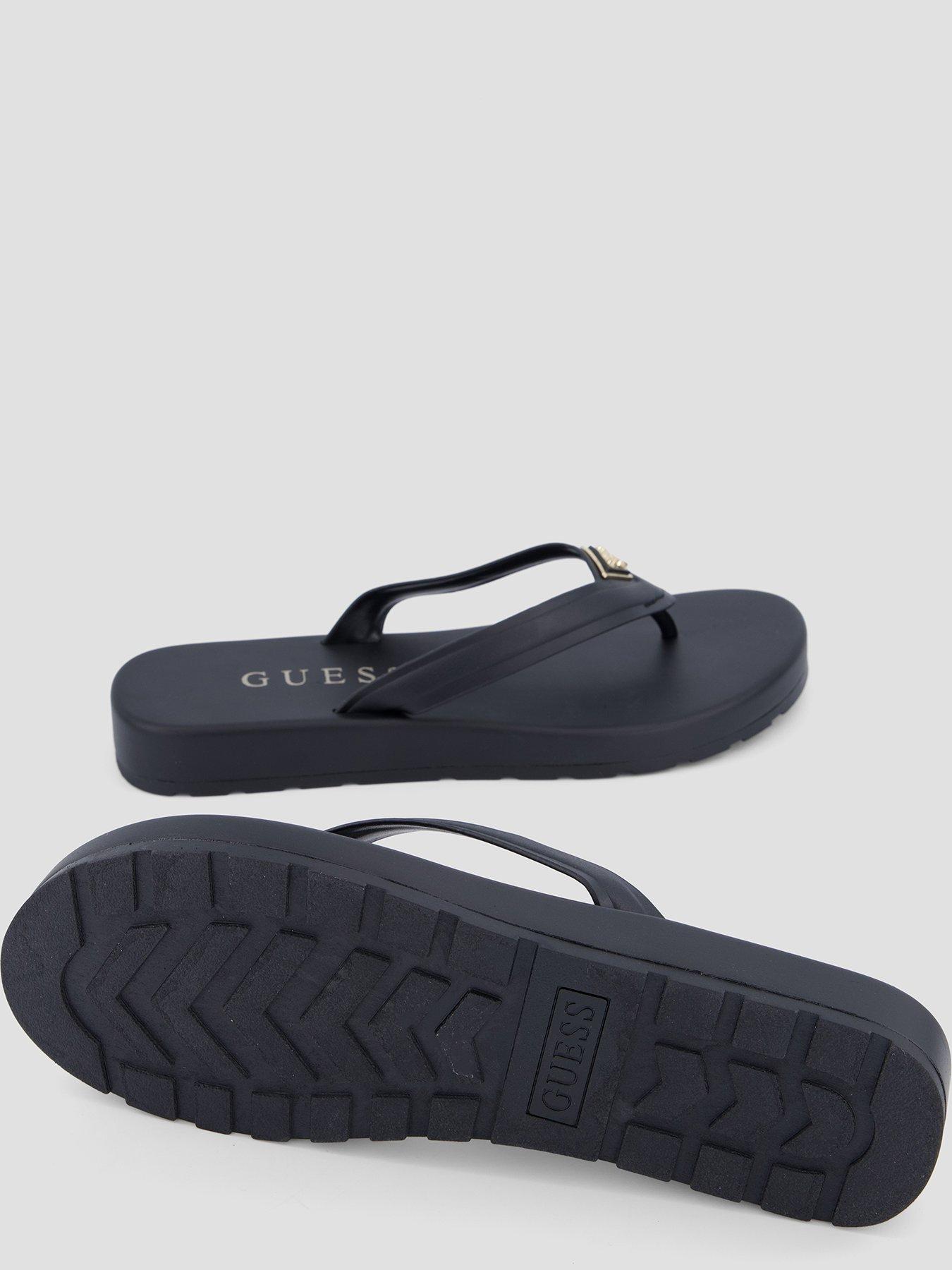 Image 4 of 7 of Guess Womens Logo Badge Cushioned Strap Flip Flops - Black