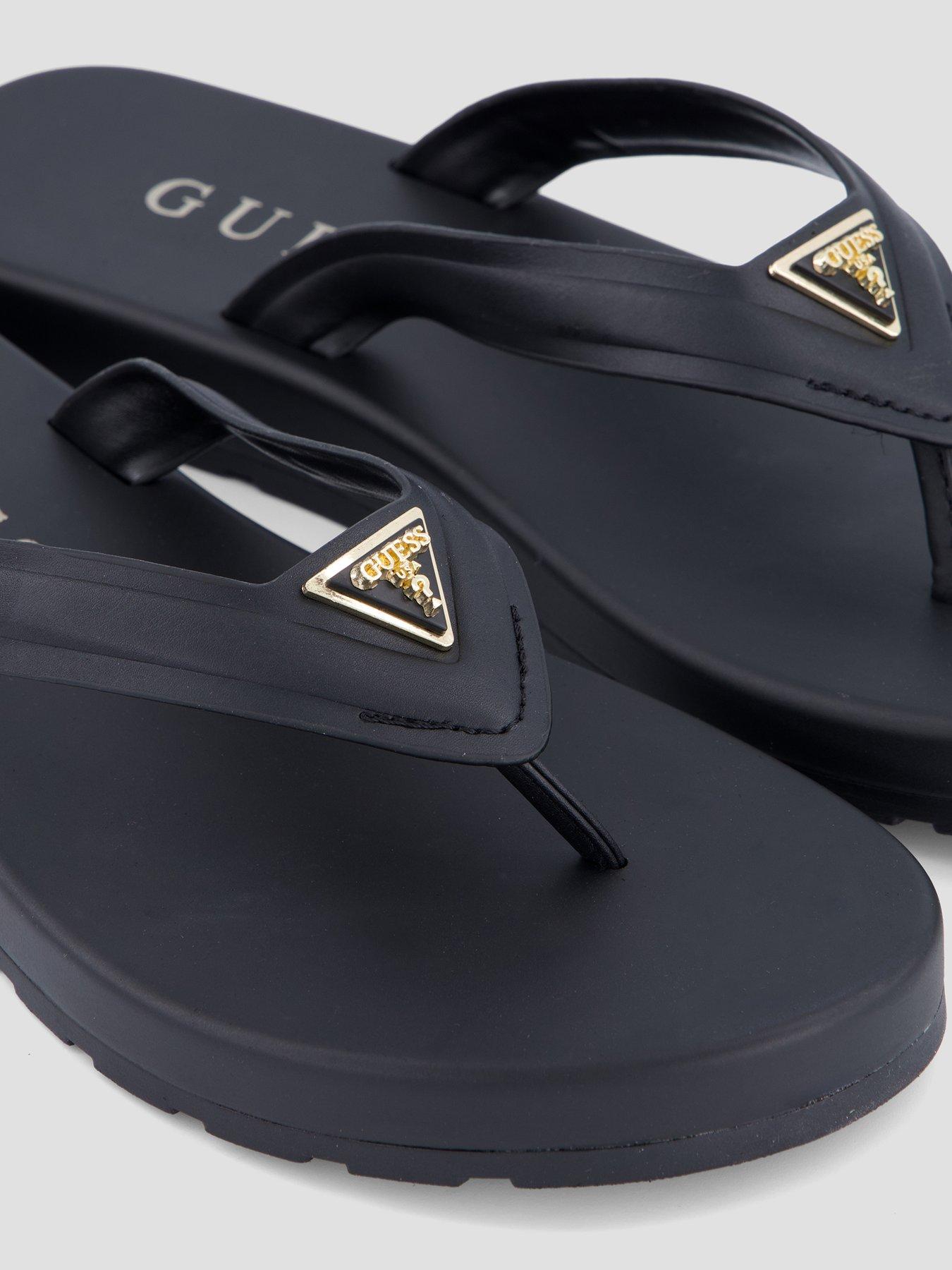 Image 5 of 7 of Guess Womens Logo Badge Cushioned Strap Flip Flops - Black