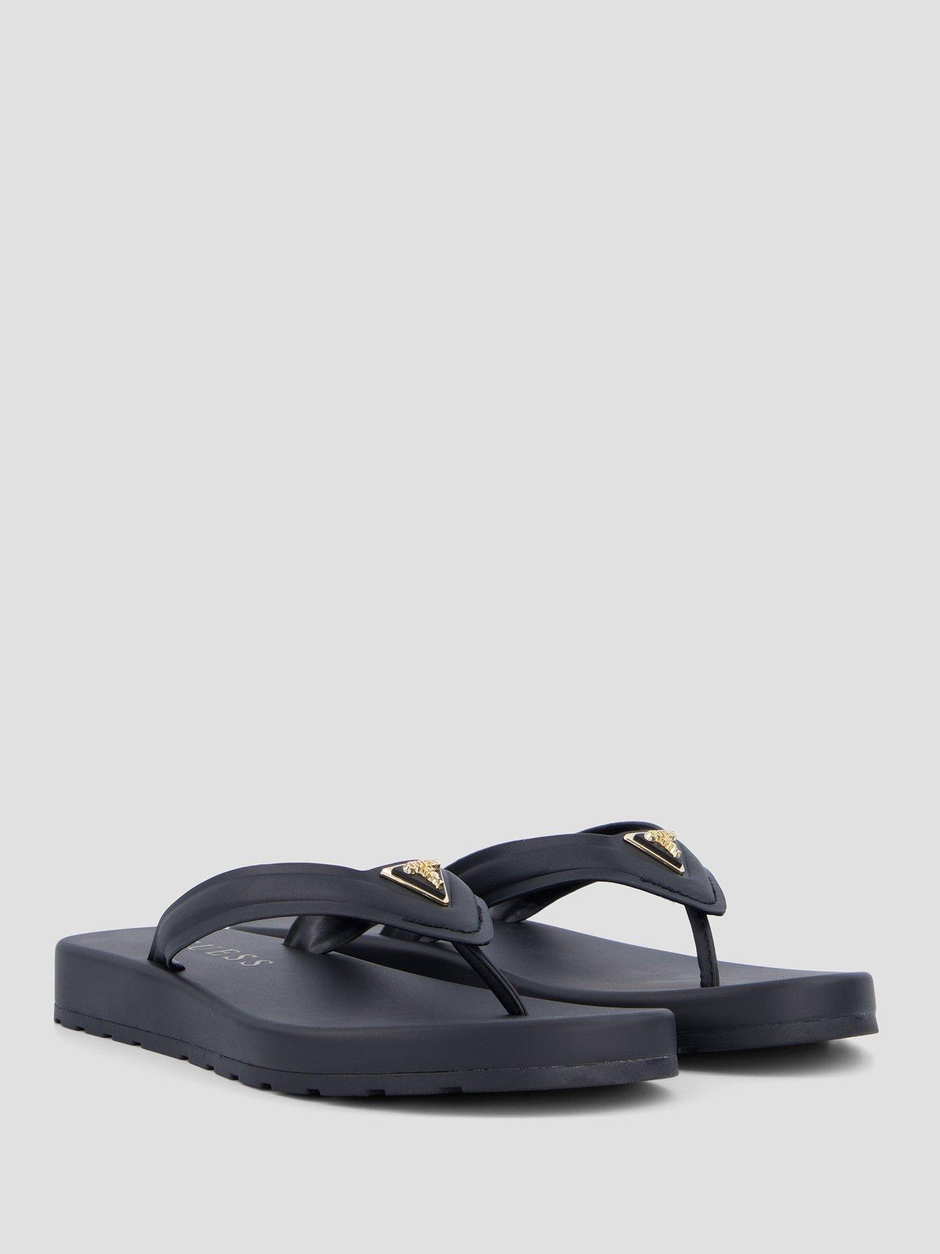 Image 6 of 7 of Guess Womens Logo Badge Cushioned Strap Flip Flops - Black