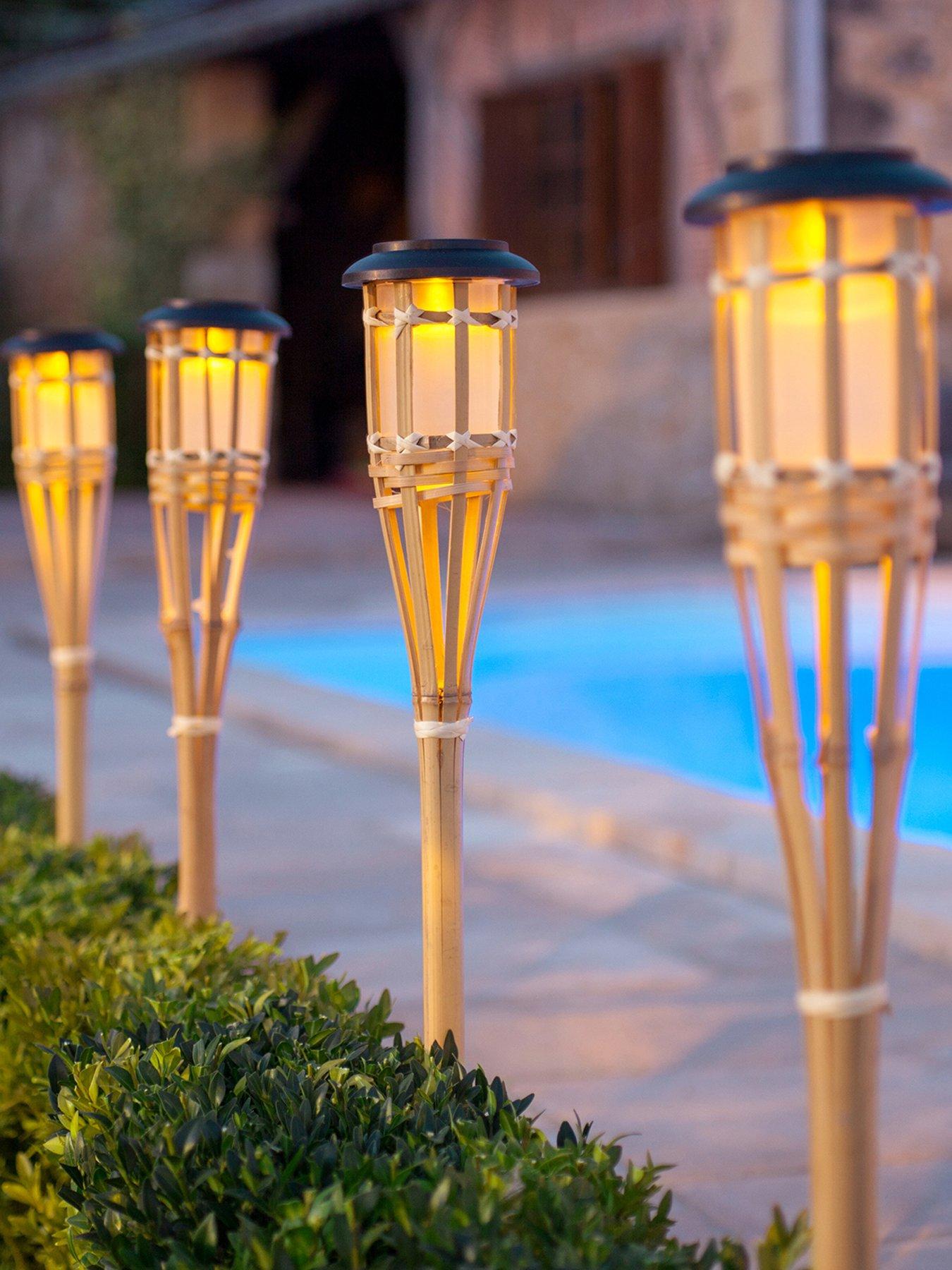 Lights4Fun 2 Large Solar Bamboo Tiki Garden Torches