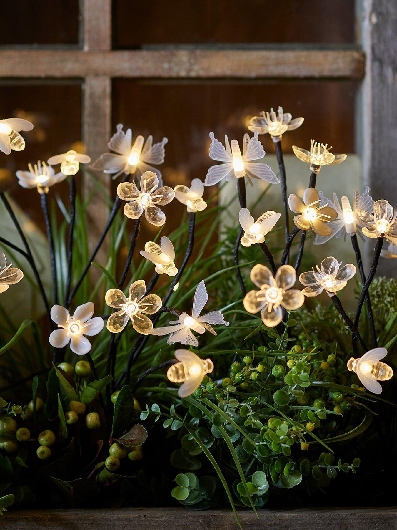 Lights4Fun Set of 5 Flower, Bee  &  Butterfly Solar Stake Lights