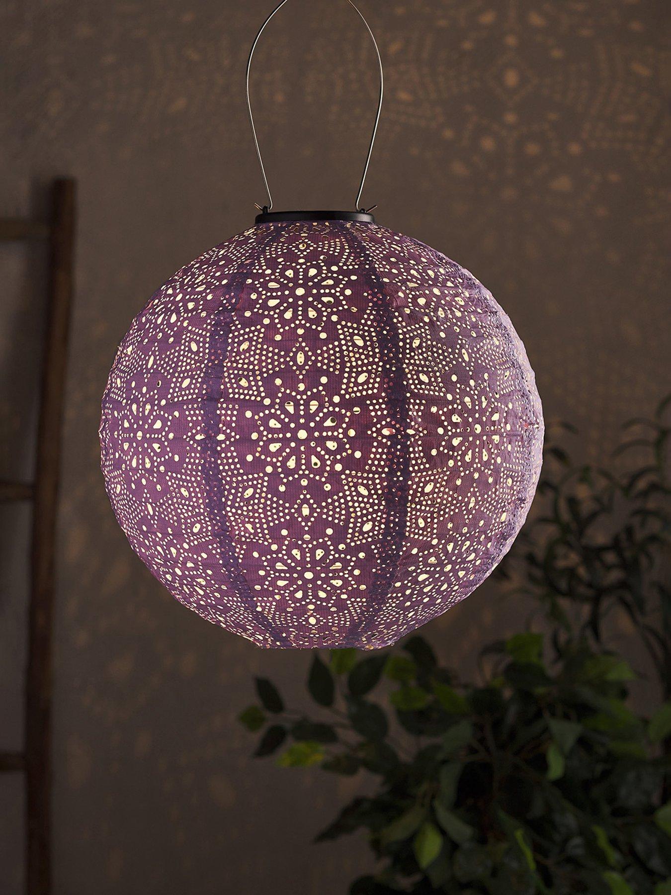 Lights4Fun Tyvek Purple Moroccan Hanging Solar Lantern