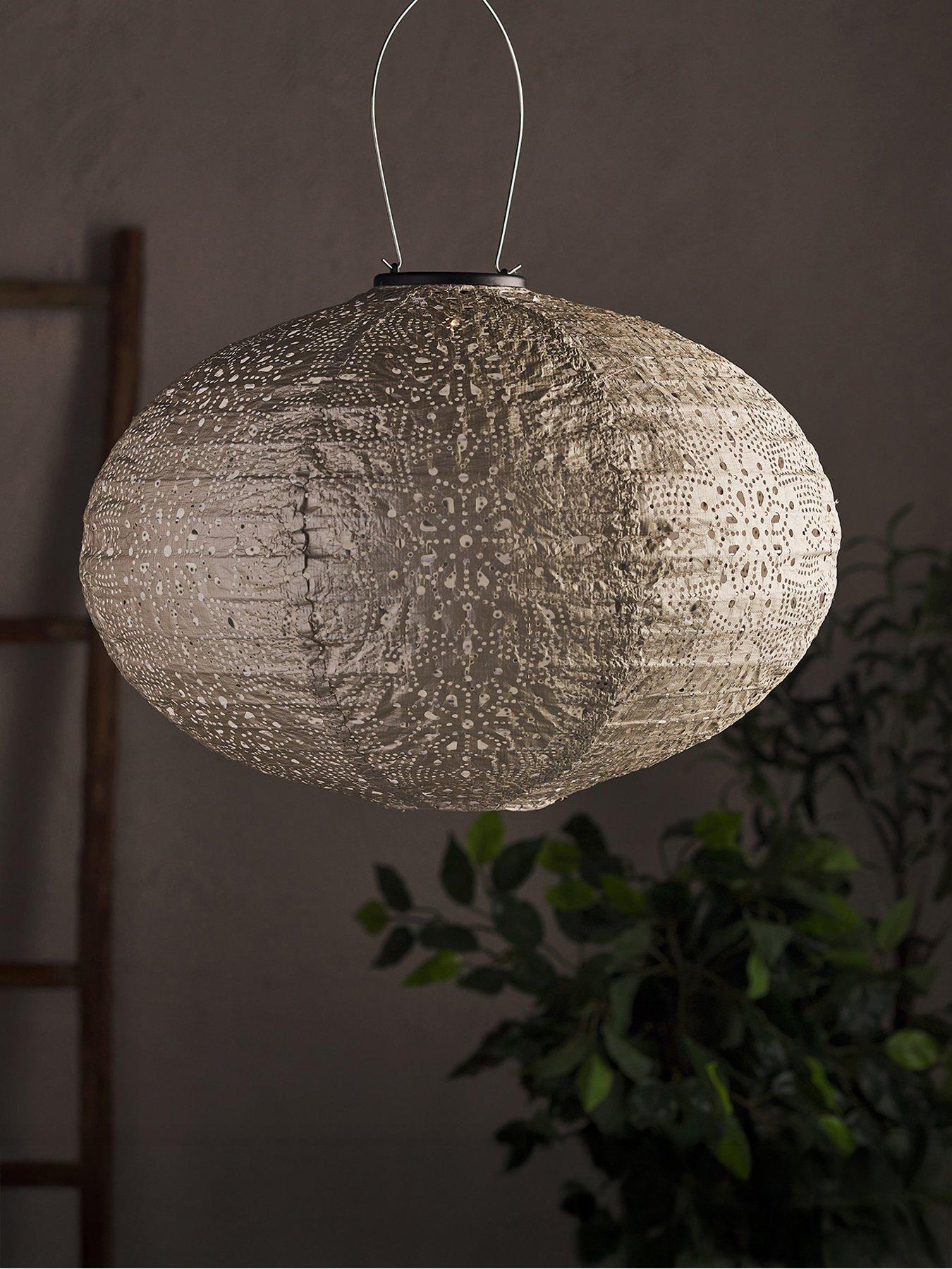 Image 1 of 2 of Lights4Fun Tyvek Silver Moroccan Hanging Solar Lantern
