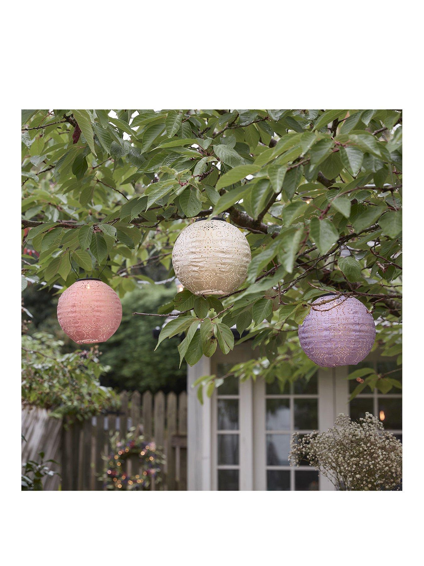 Image 2 of 5 of Lights4Fun 3 Round Pastel Tyvek Hanging Solar Lanterns
