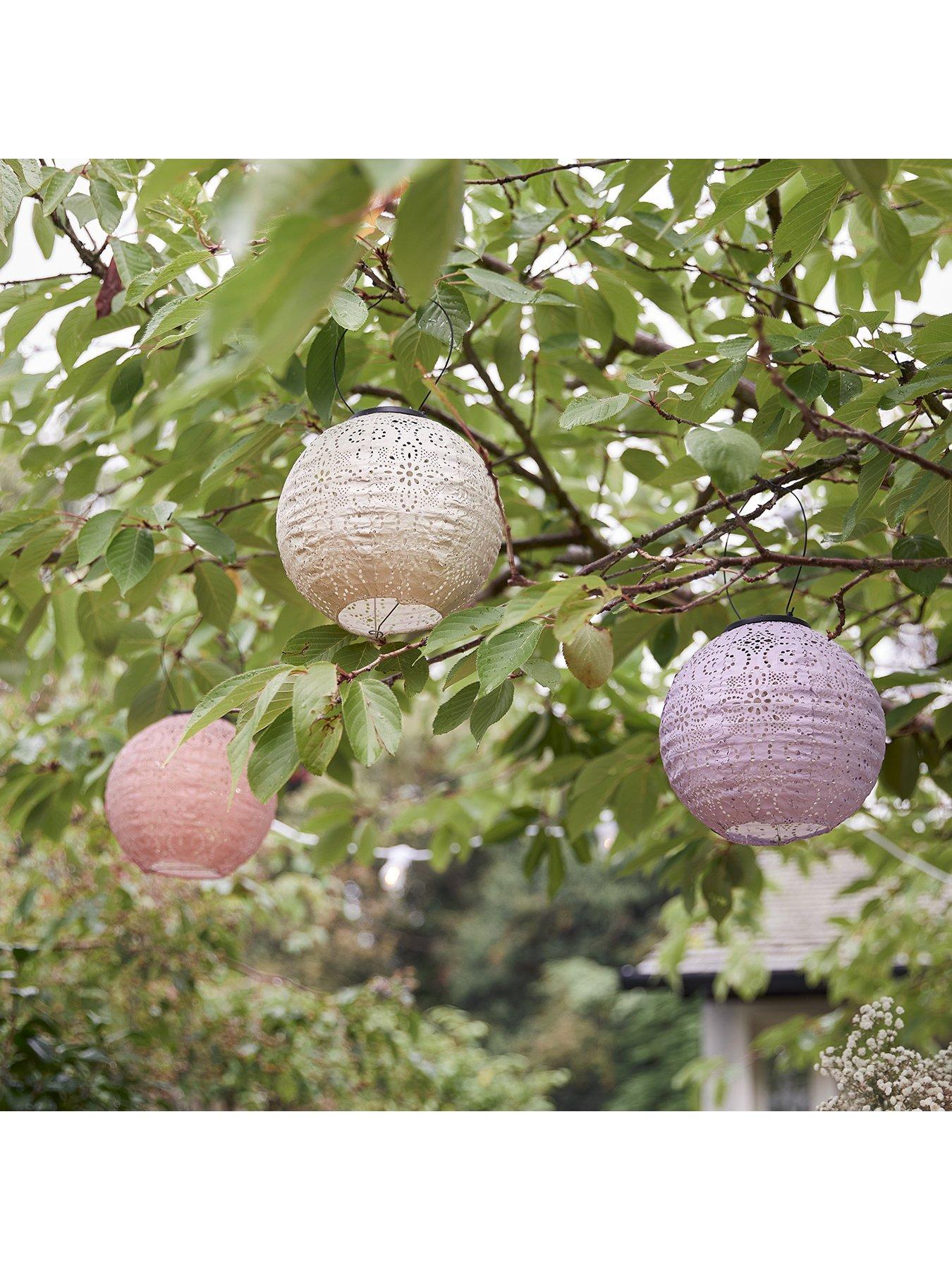 Image 3 of 5 of Lights4Fun 3 Round Pastel Tyvek Hanging Solar Lanterns