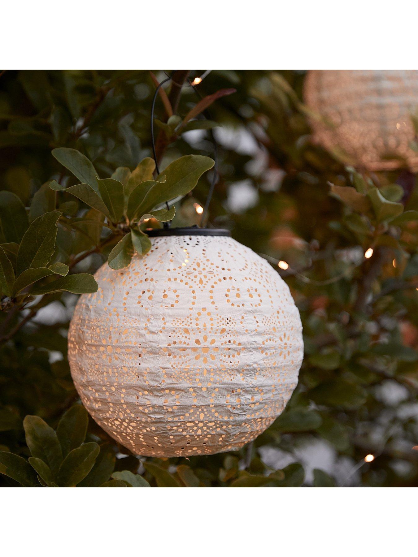 Image 4 of 5 of Lights4Fun 3 Round Pastel Tyvek Hanging Solar Lanterns