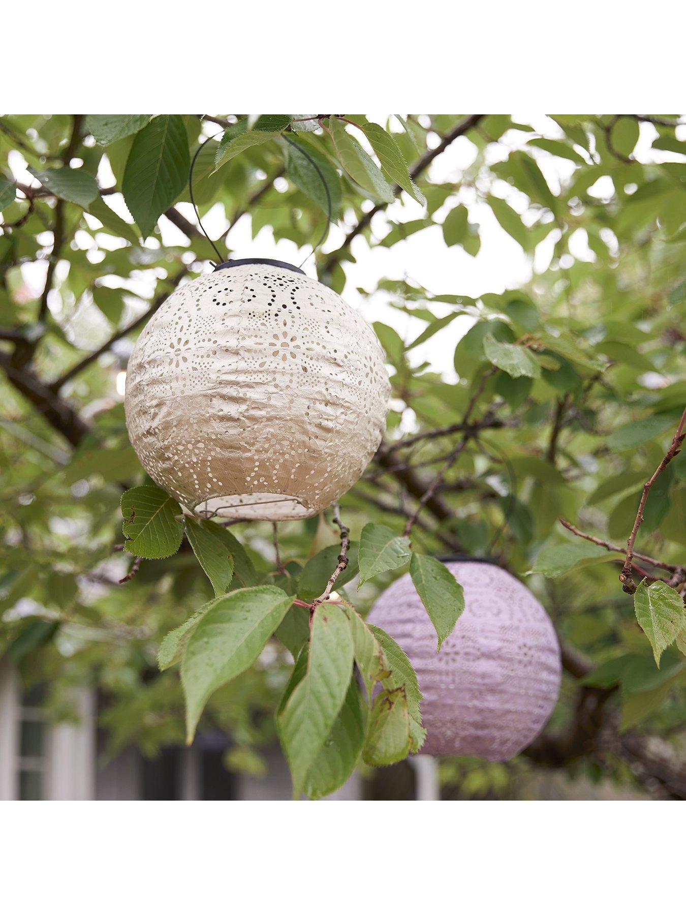 Image 5 of 5 of Lights4Fun 3 Round Pastel Tyvek Hanging Solar Lanterns