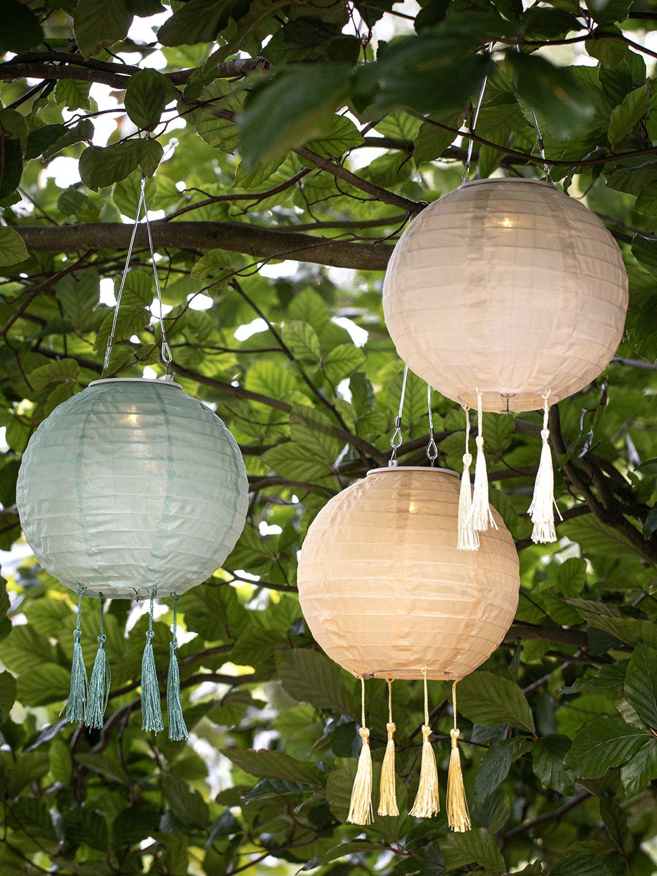 Lights4Fun 3 Pastel Lucena Tassel Hanging Solar Lanterns