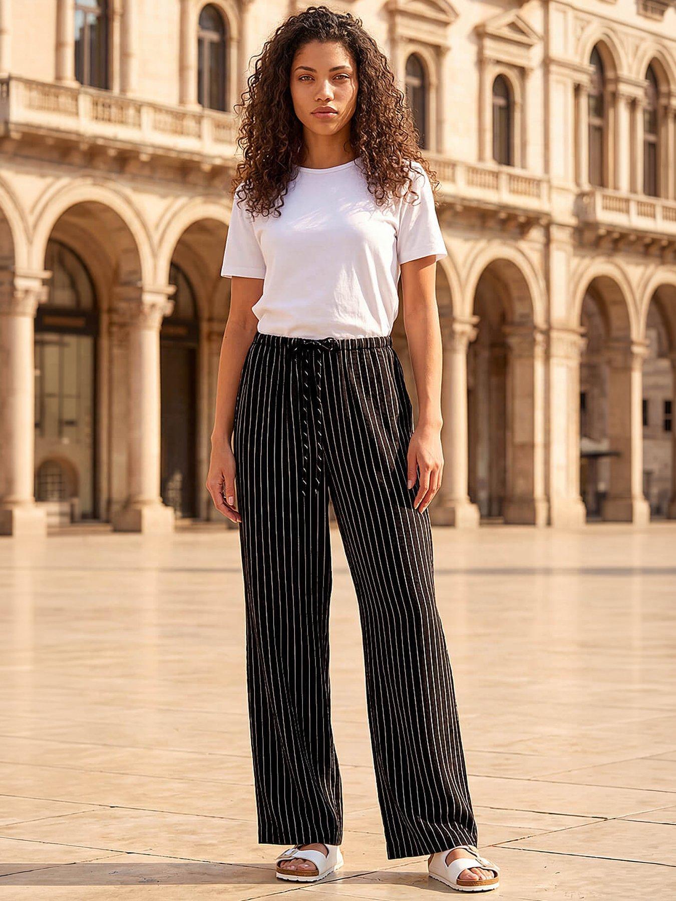 Image 1 of 5 of Roman Petite Stripe Pull On Stretch Trouser
