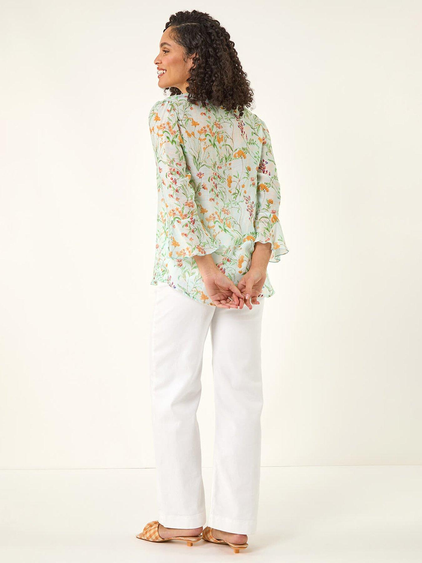 stillFront image of roman-floral-flare-sleeve-buttoned-blouse
