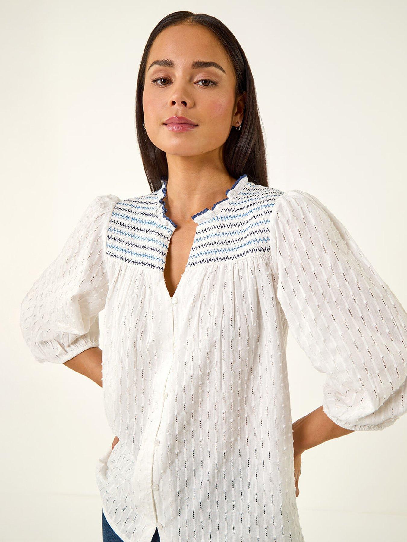 Image 1 of 5 of Roman Petite Smock Buttoned Blouse