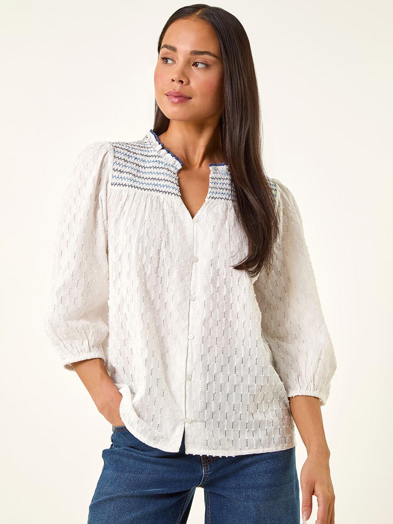 Image 4 of 5 of Roman Petite Smock Buttoned Blouse