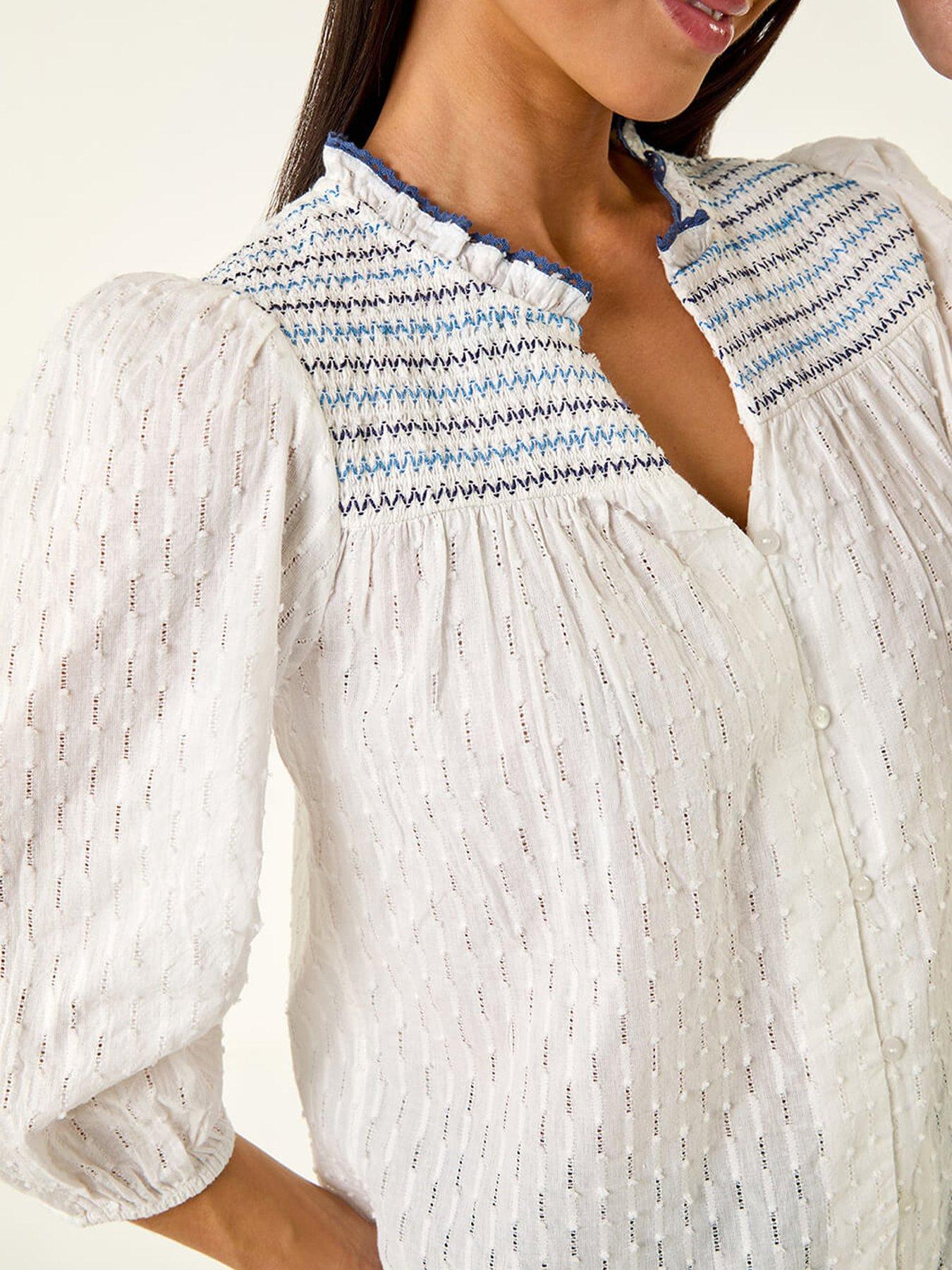 Image 5 of 5 of Roman Petite Smock Buttoned Blouse