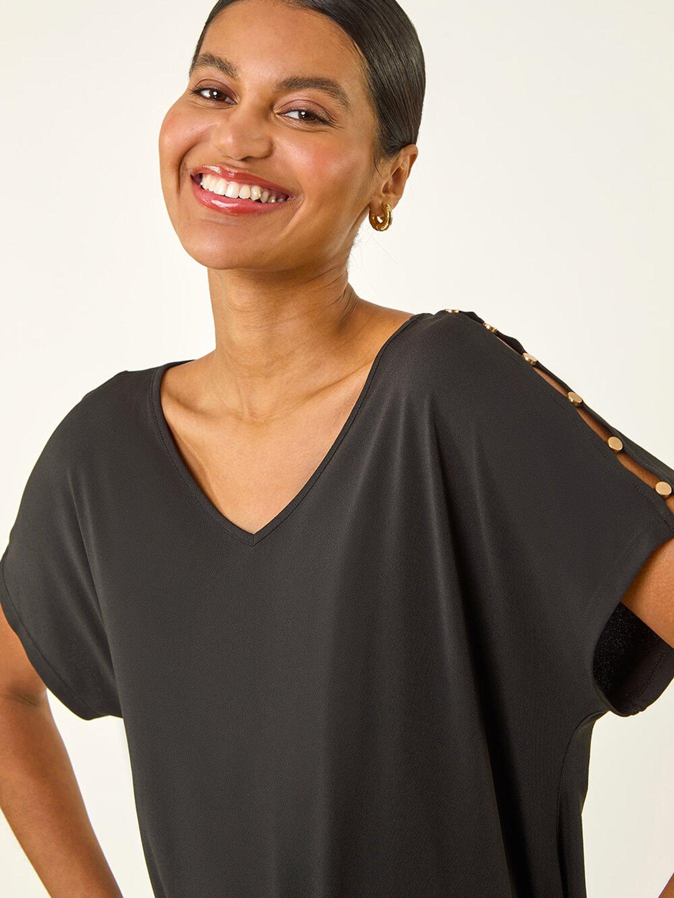 Image 4 of 5 of Roman Cold Shoulder Button Top