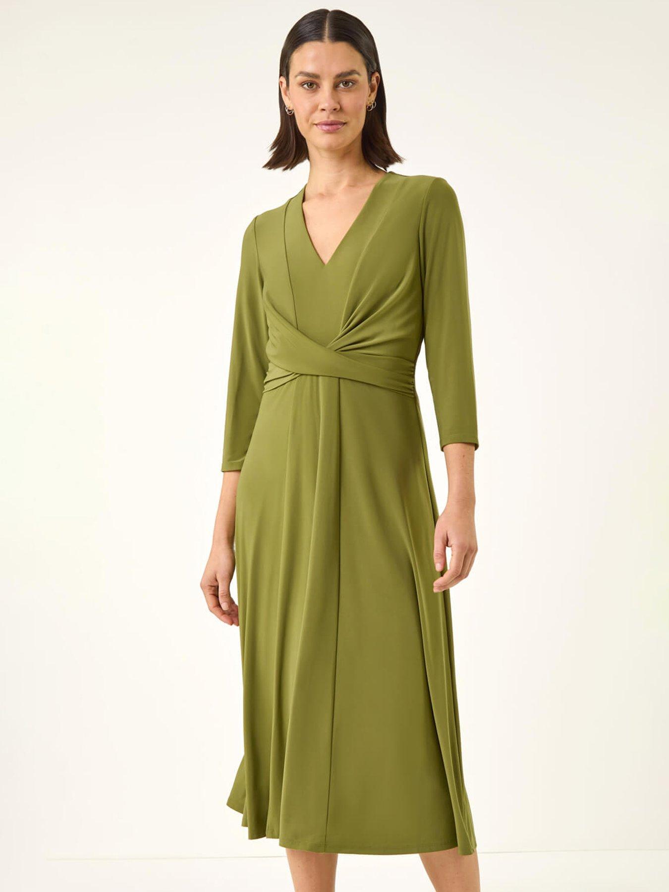 Image 1 of 5 of Roman Stretch Crossover Midi Dress