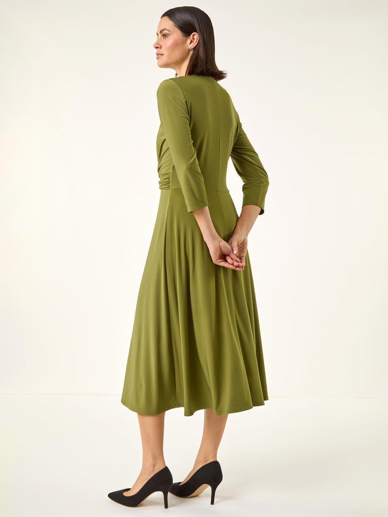 Image 2 of 5 of Roman Stretch Crossover Midi Dress