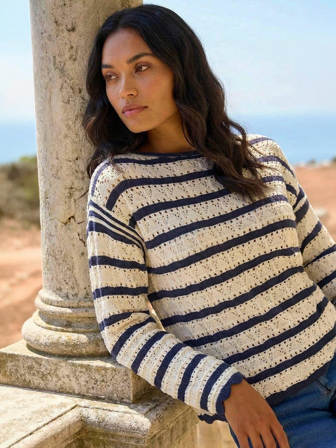  image of roman-stripe-pointelle-knit-jumper