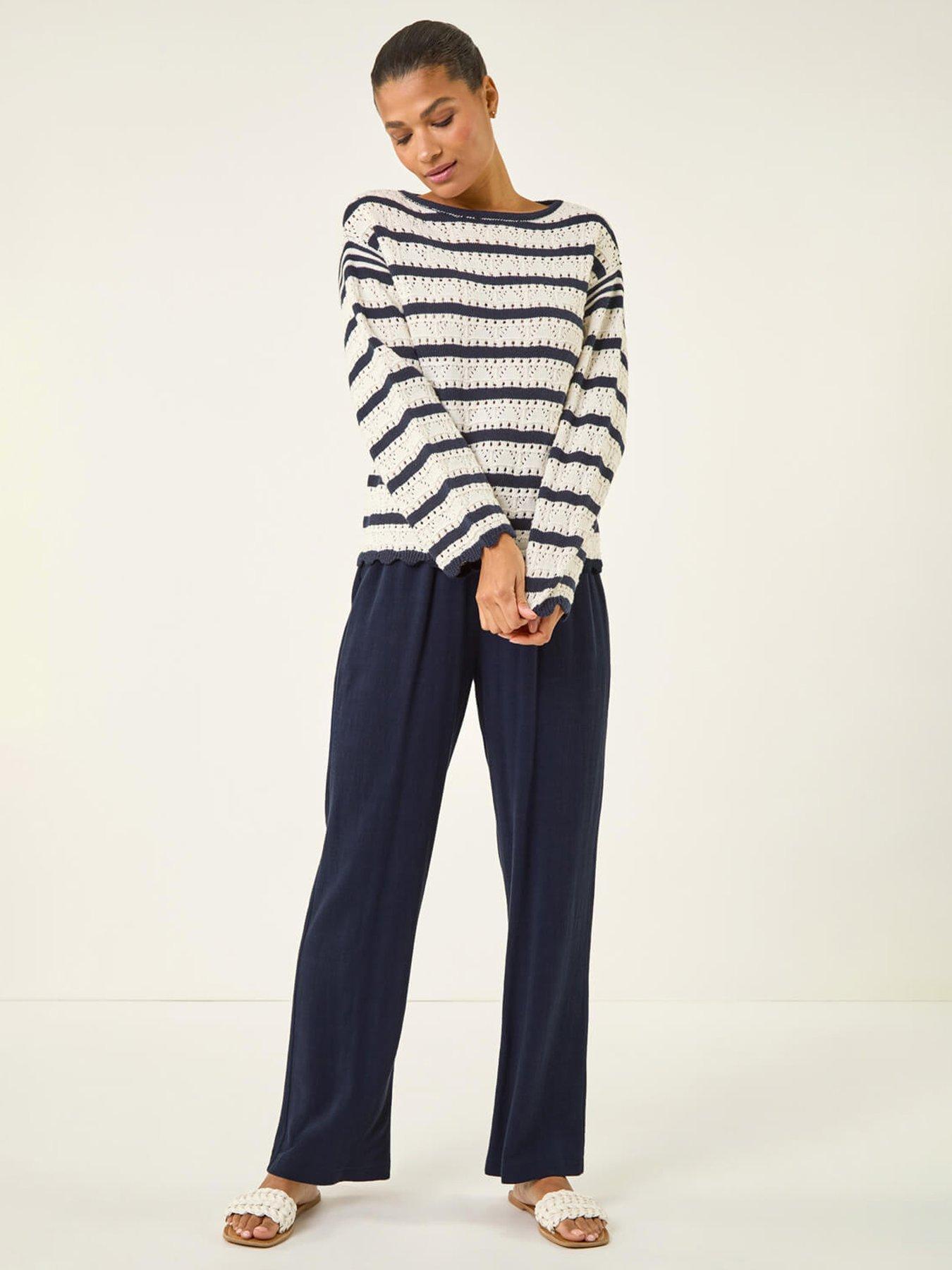  image of roman-stripe-pointelle-knit-jumper