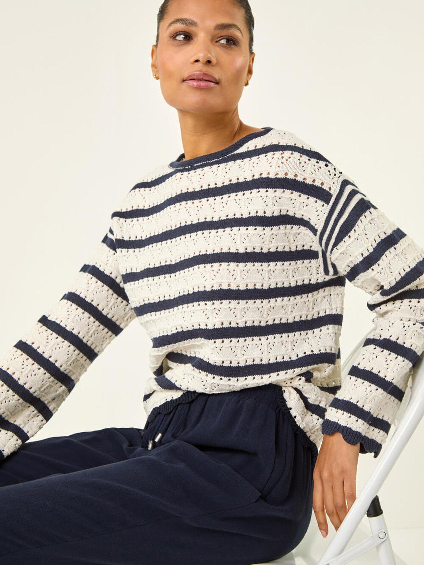  image of roman-stripe-pointelle-knit-jumper