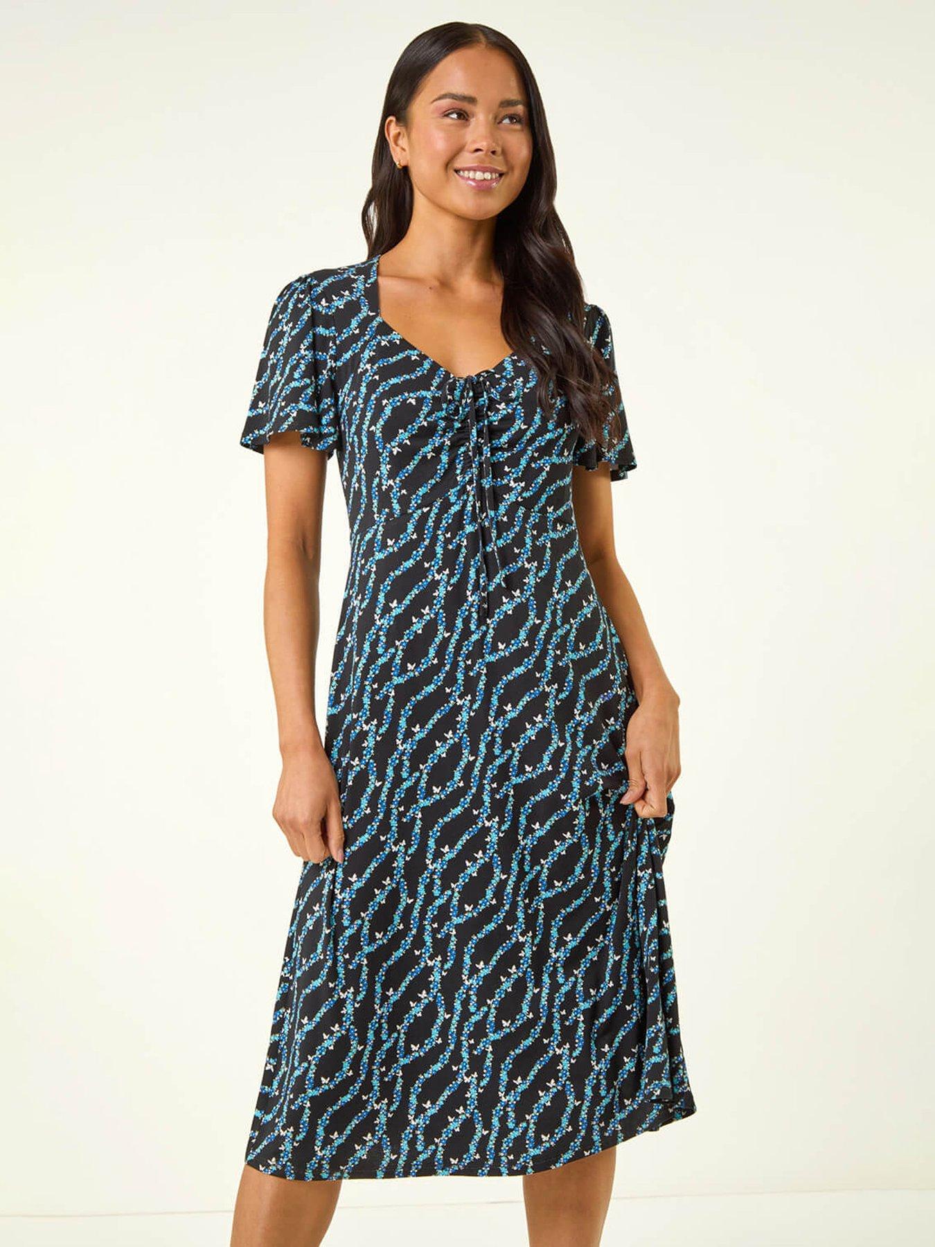 image of roman-petite-butterfly-drawstring-midi-dress
