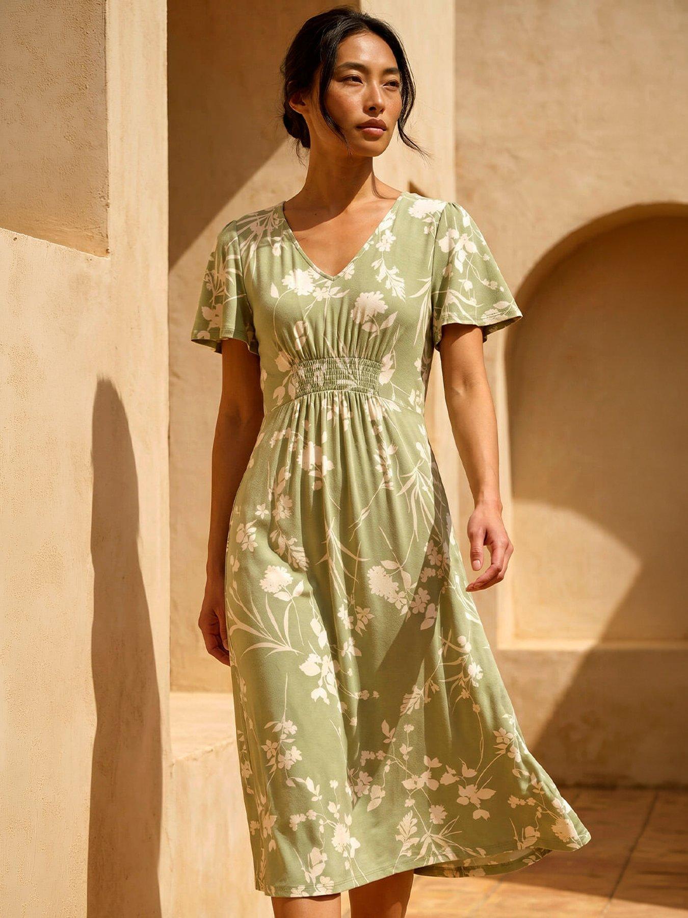 Roman Petite Floral Shirred Waist Dress