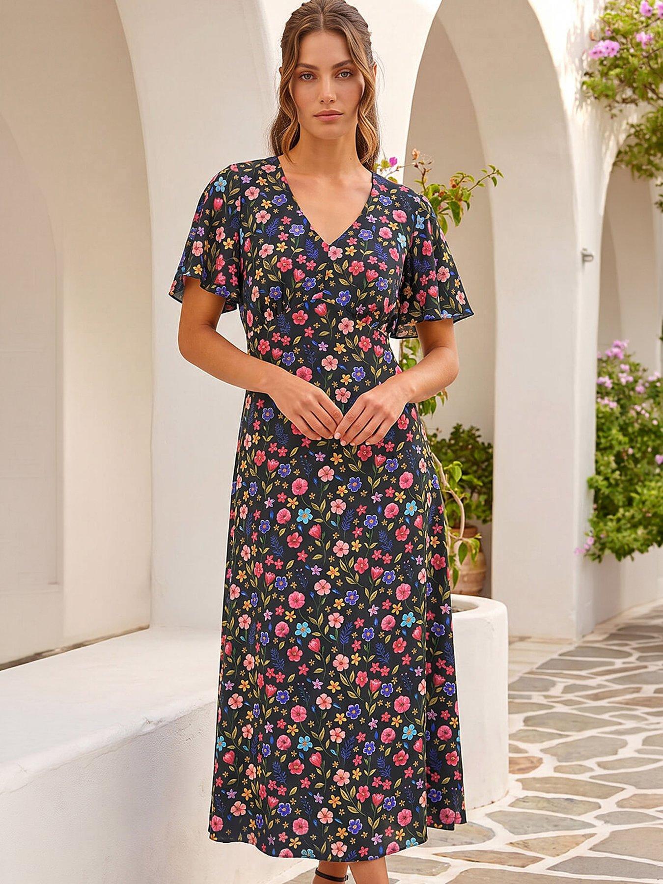 Roman Petite Ditsy Floral Print Midi Dress