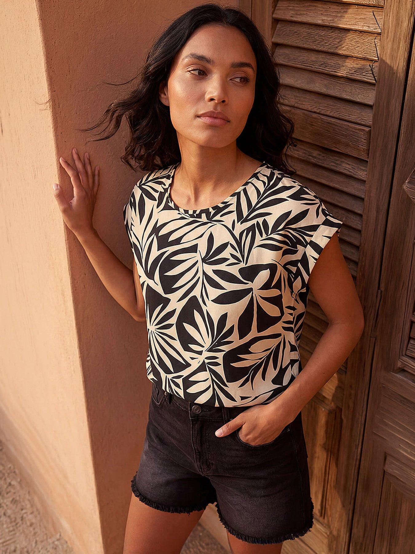 Image 1 of 5 of Roman Leaf Print Shell Top