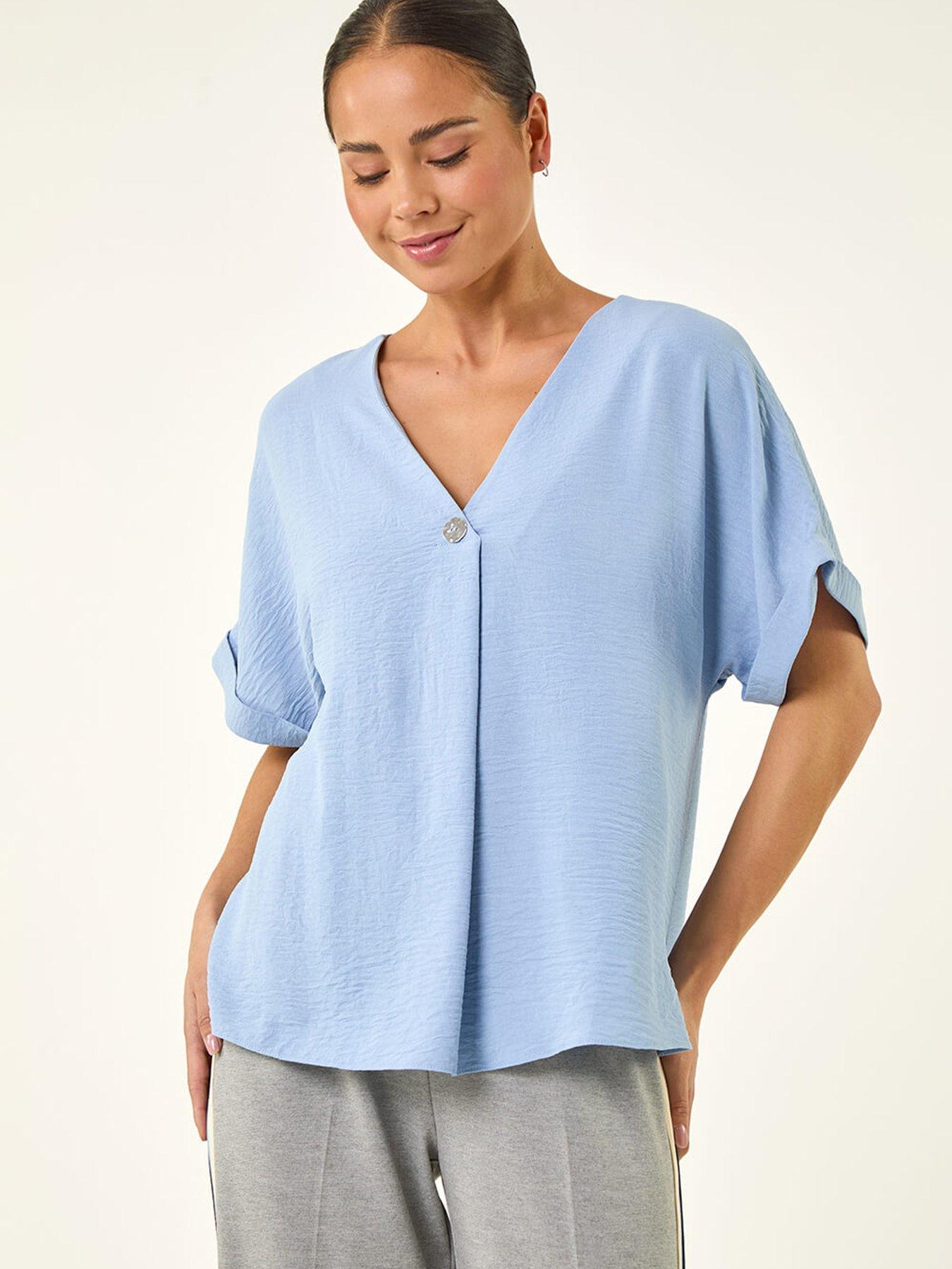 Image 1 of 5 of Roman Petite One Buttoned V-neck Top