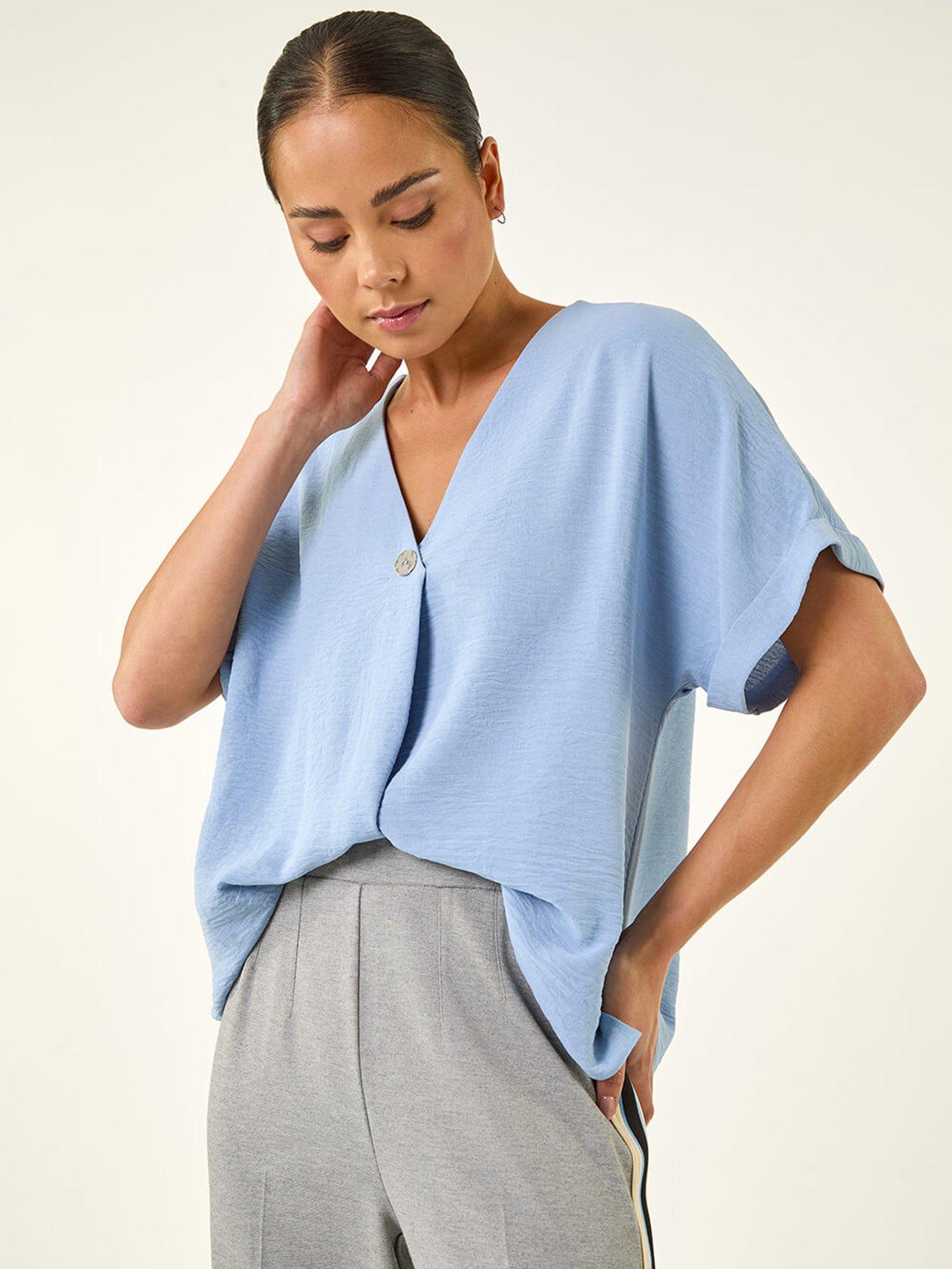 Image 4 of 5 of Roman Petite One Buttoned V-neck Top